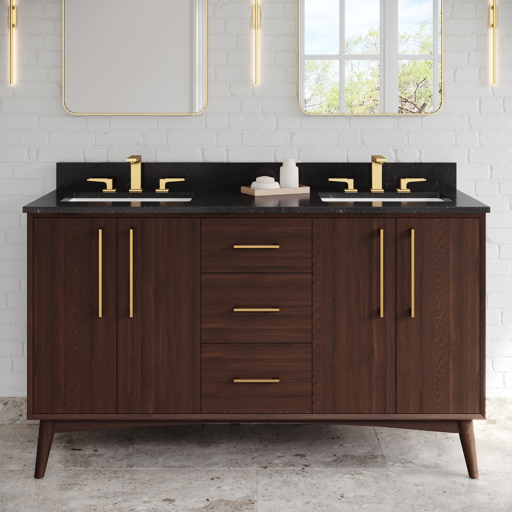 60" Dashwood Vanity – Double Bowl – Dark Walnut