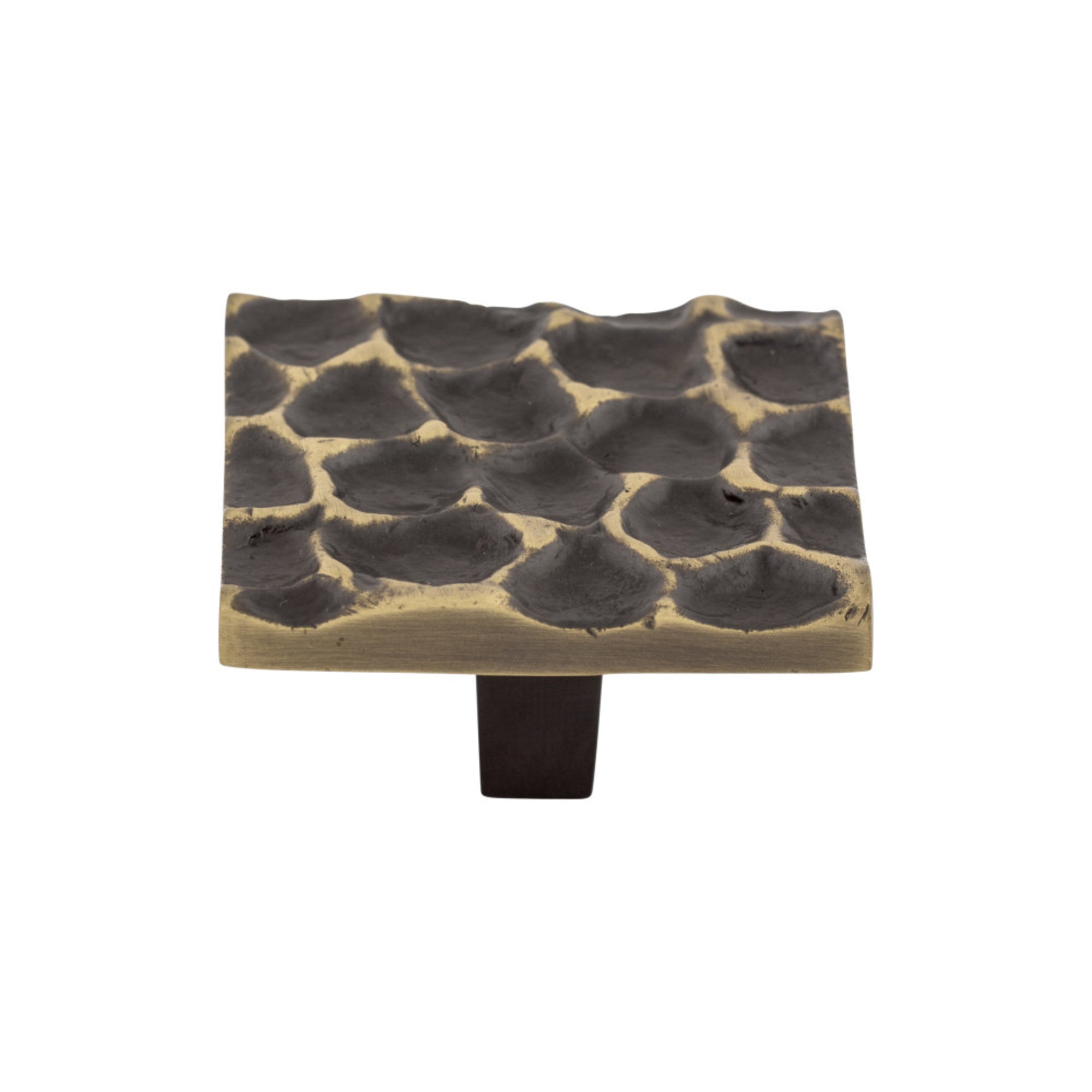 Cobblestone Square Knob - Brass Antique