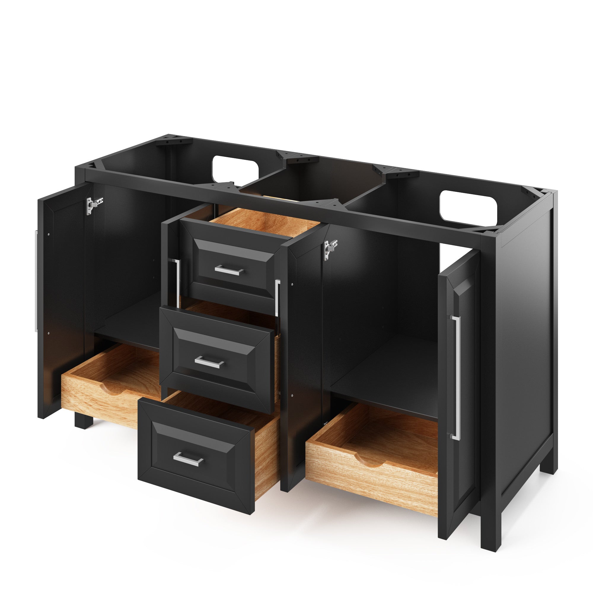 60" White Cade Vanity, double bowl, Black Granite Vanity Top, undermount rectangle bowl