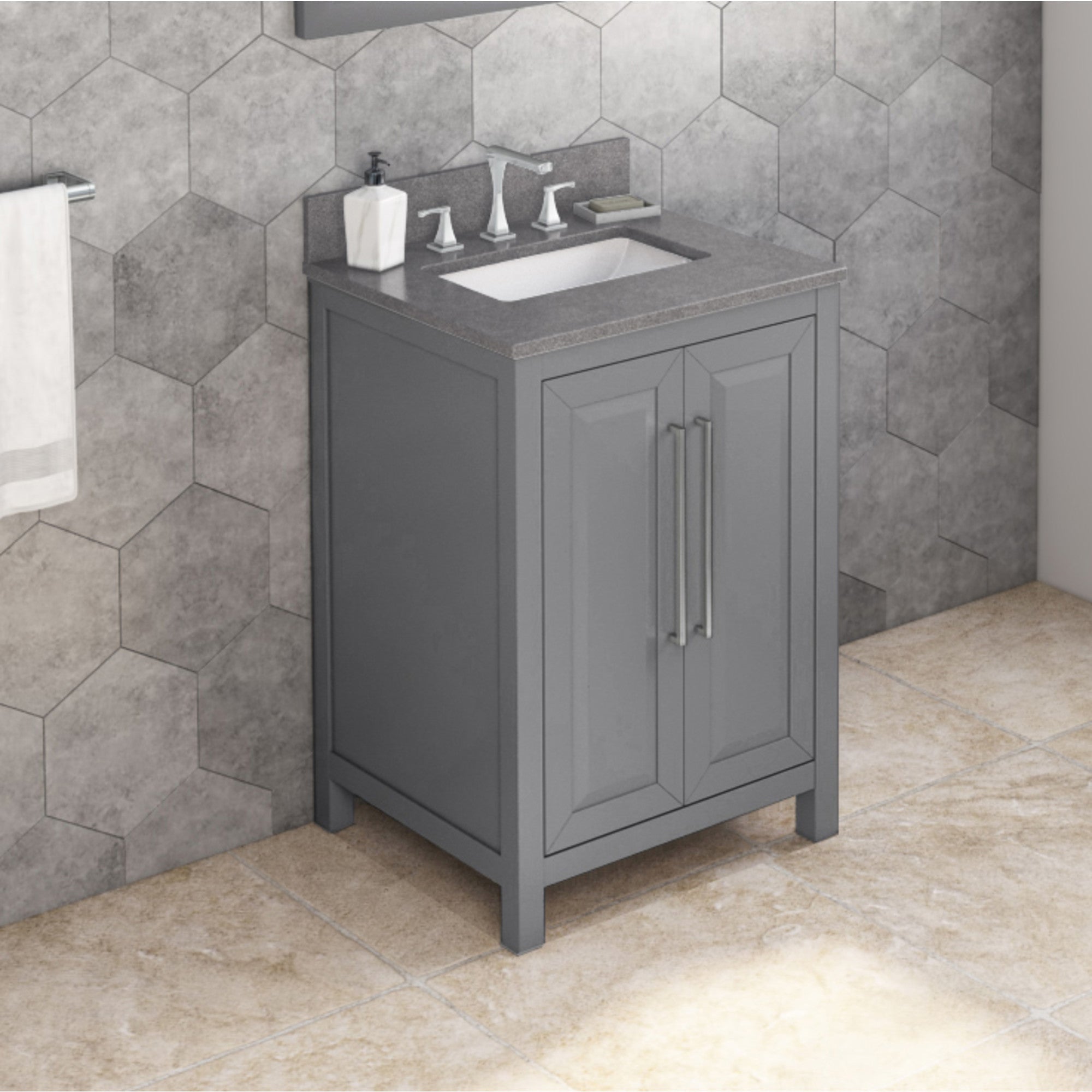 24" Grey Cade Vanity, Steel Grey Cultured Marble Vanity Top, undermount rectangle bowl