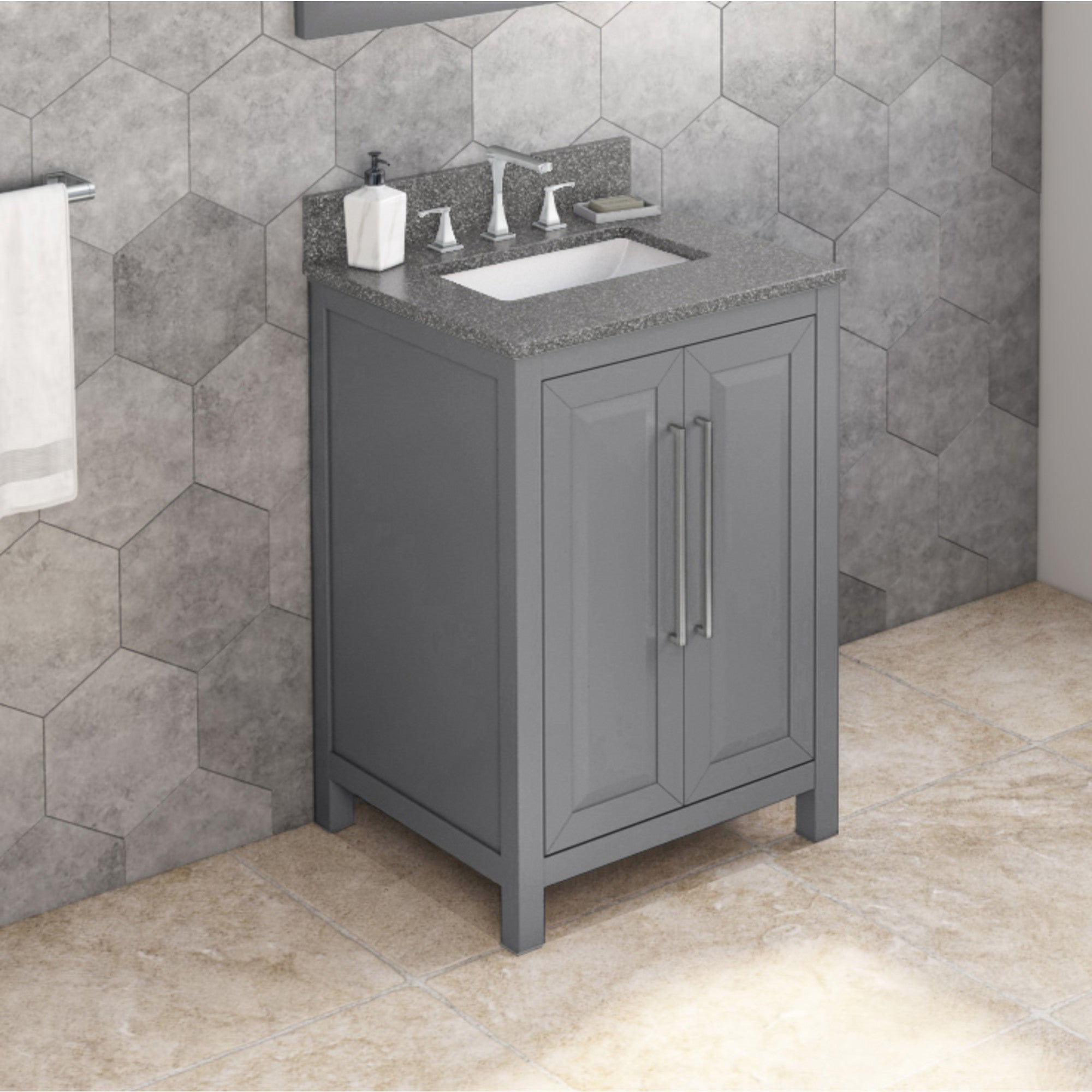 24" Grey Cade Vanity, Boulder Cultured Marble Vanity Top, undermount rectangle bowl