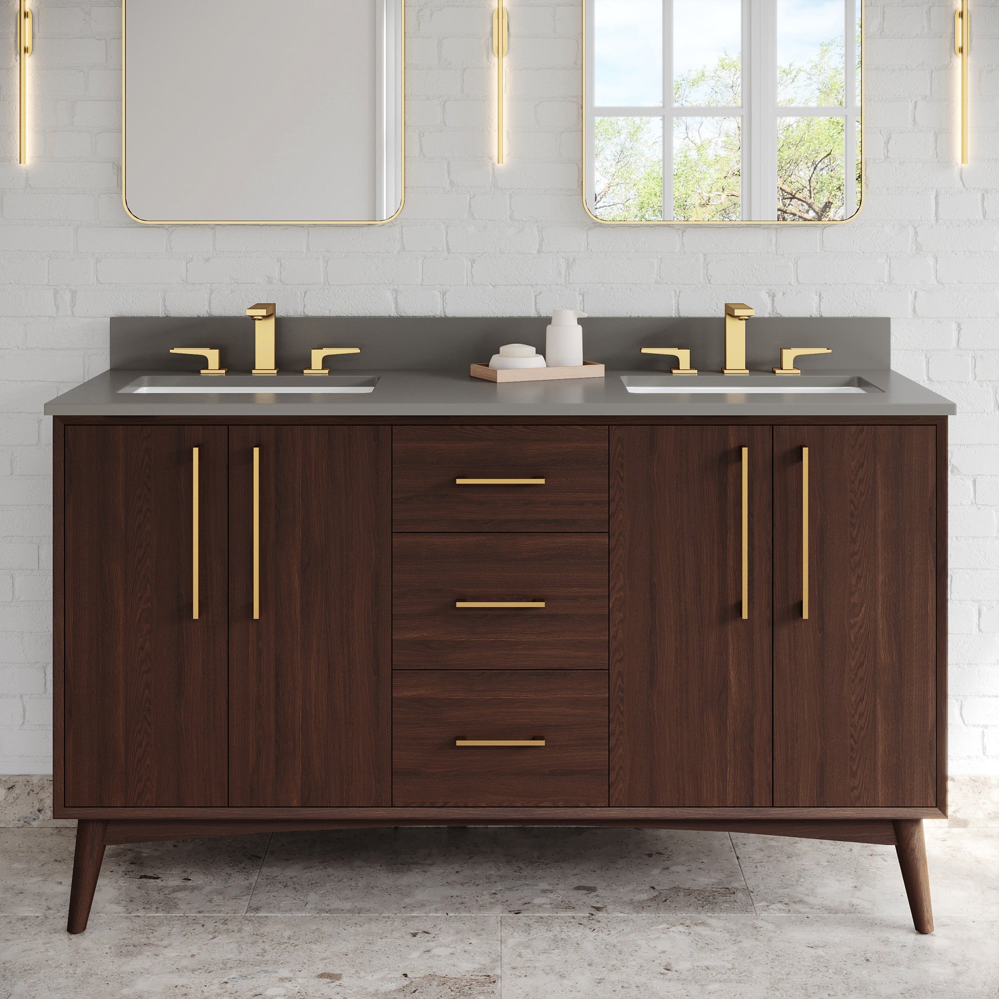 60" Dashwood Vanity – Double Bowl – Dark Walnut