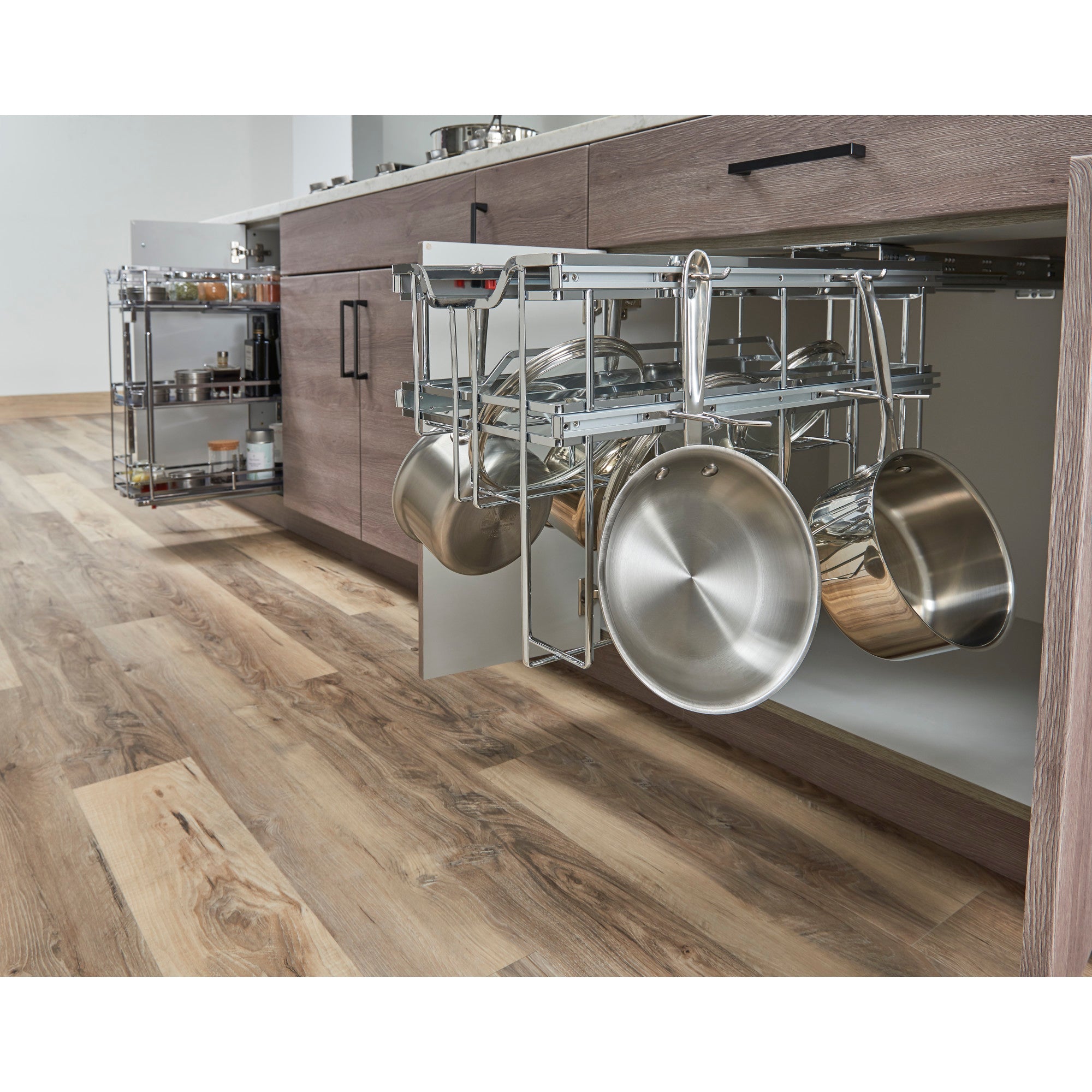 Polished Chrome STORAGE WITH STYLE® Soft-close Hanging Pan Pullout