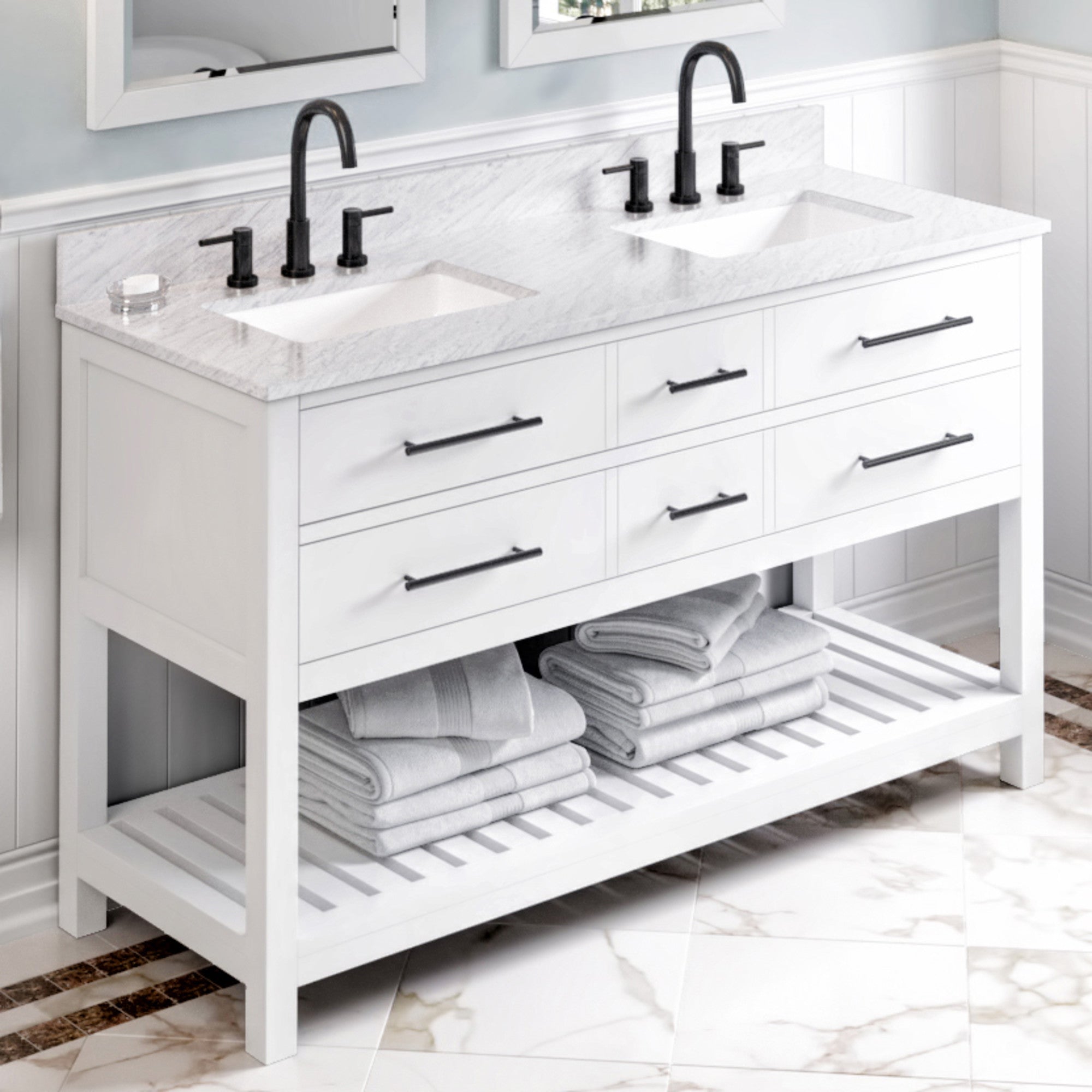 60" Wavecrest Vanity – Double Bowl – White