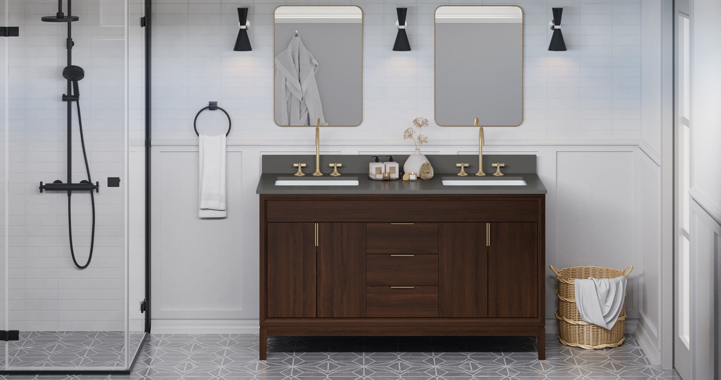 60" Theodora Vanity – Double Bowl – Dark Walnut