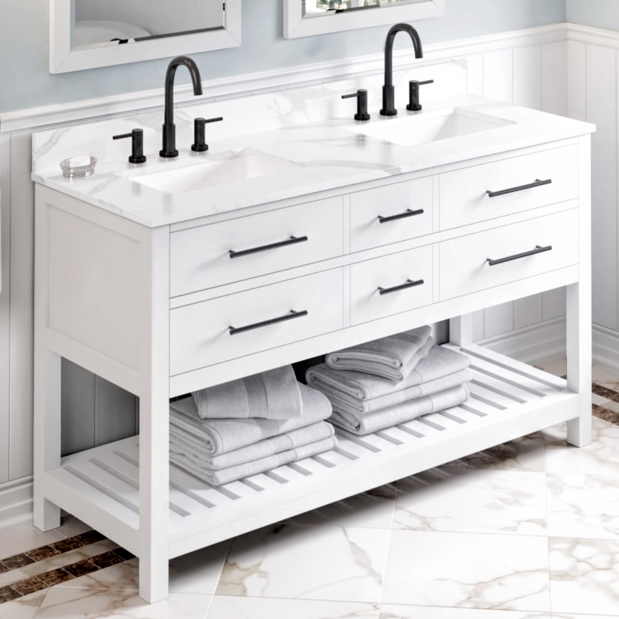 60" Wavecrest Vanity – Double Bowl – White