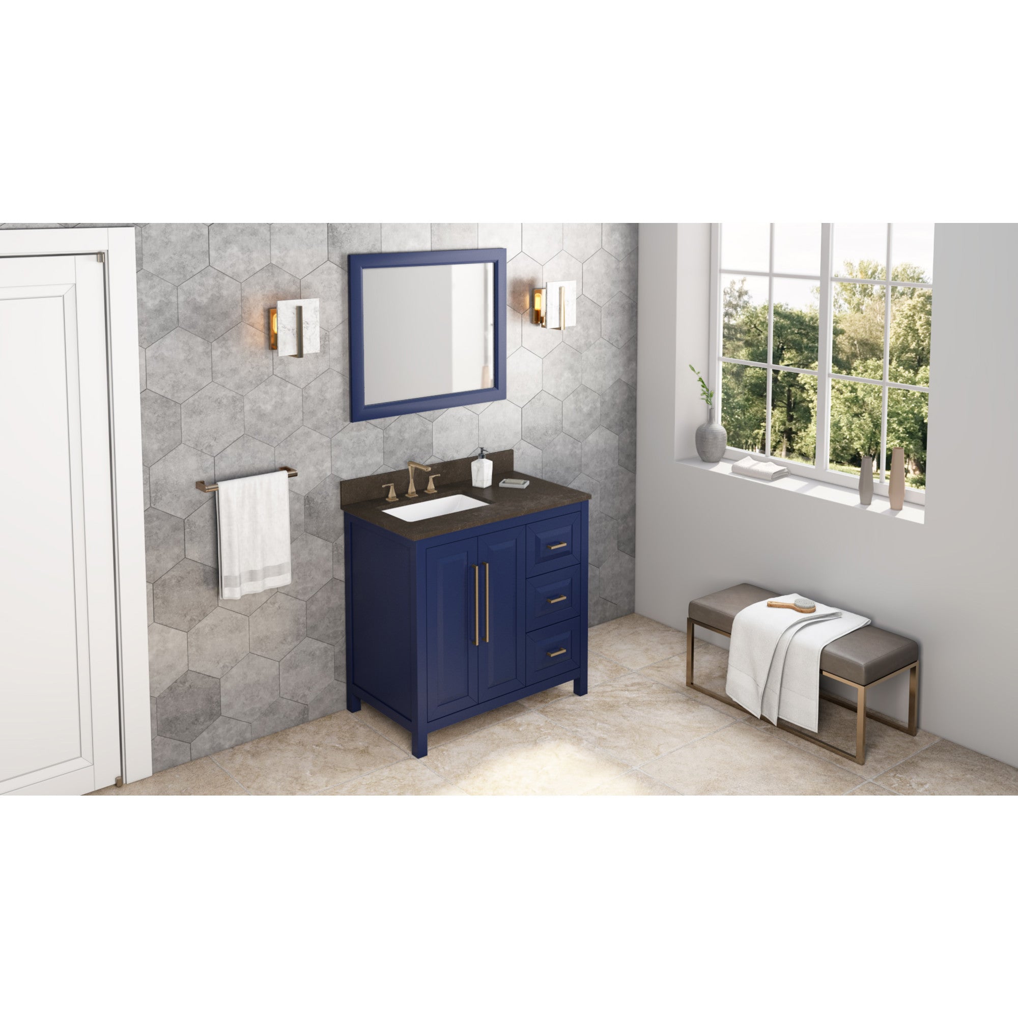 36" Hale Blue Cade Vanity, left offset