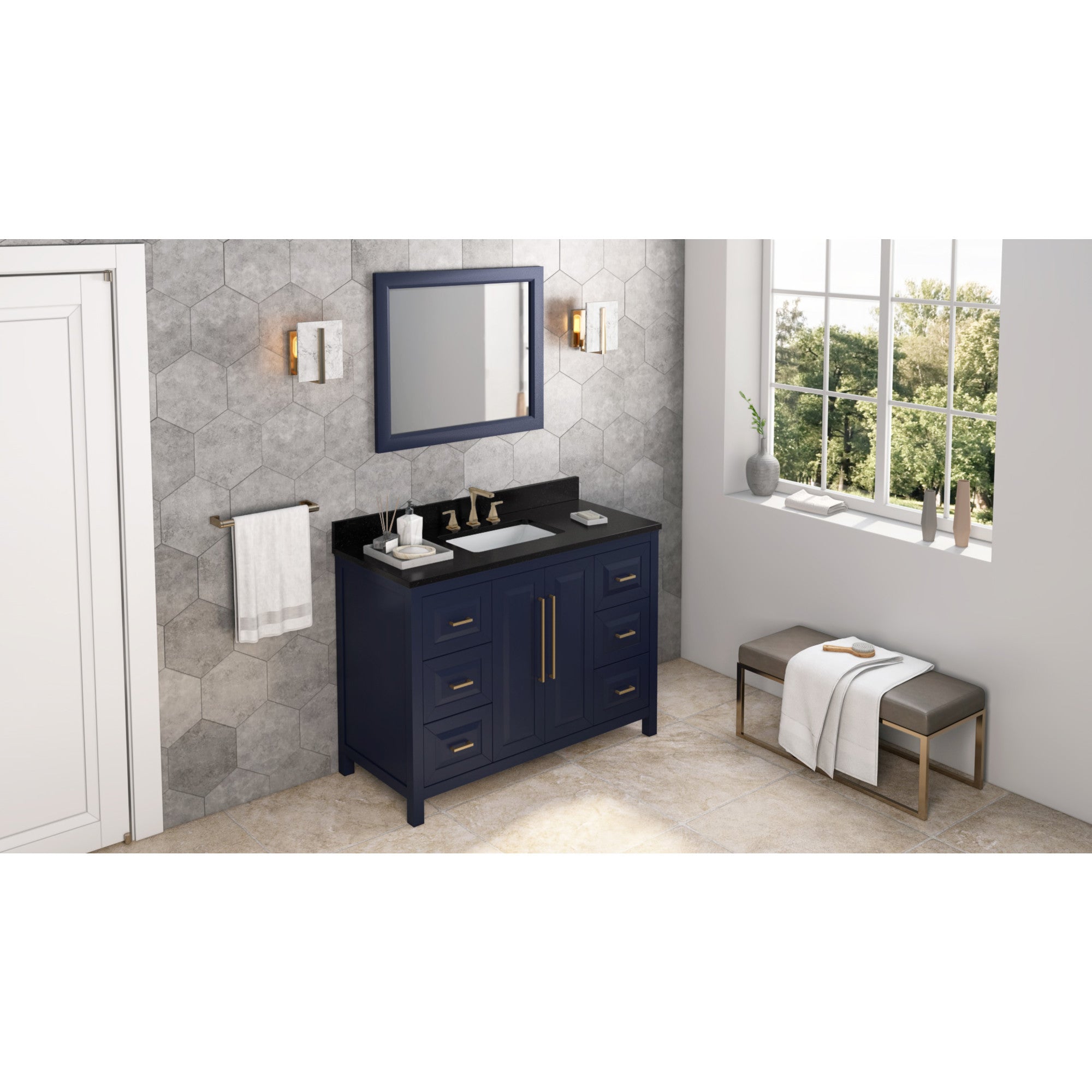 48" Hale Blue Cade Vanity, Black Granite Vanity Top, undermount rectangle bowl