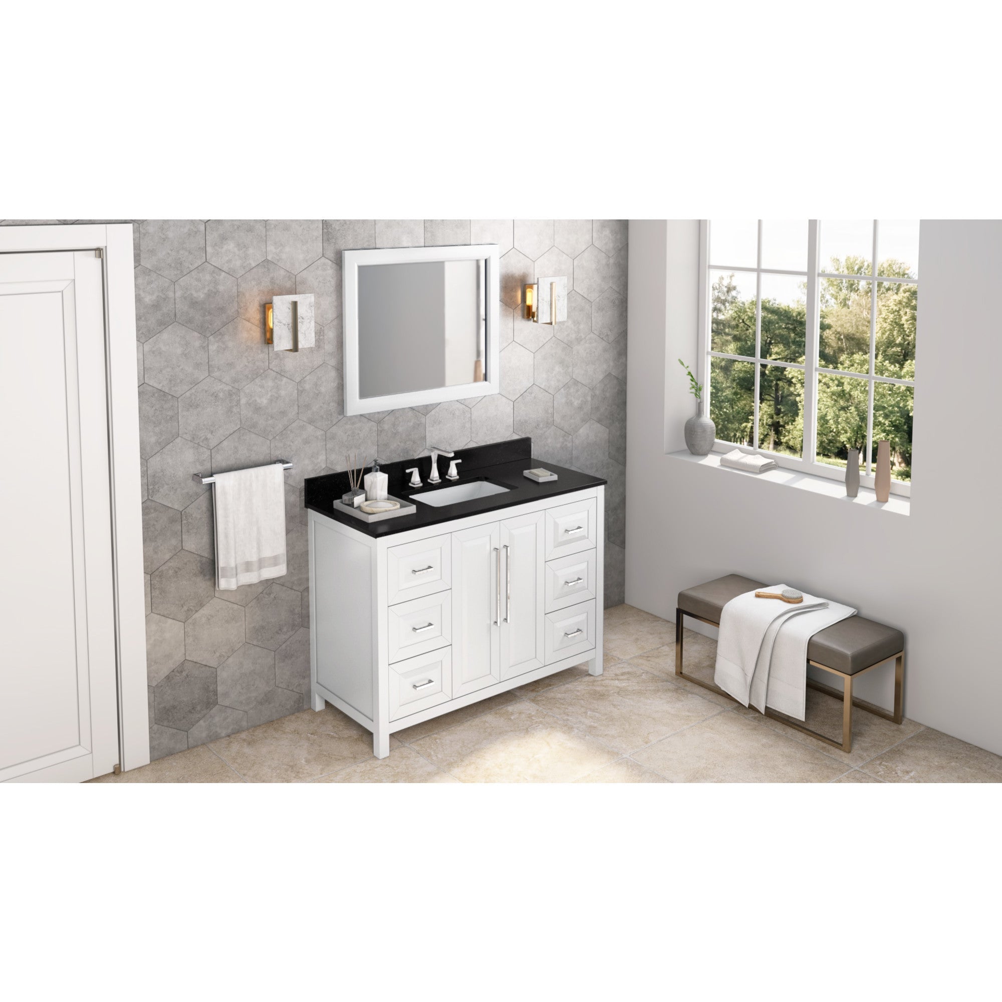 48" Cade Vanity - White - Black Granite