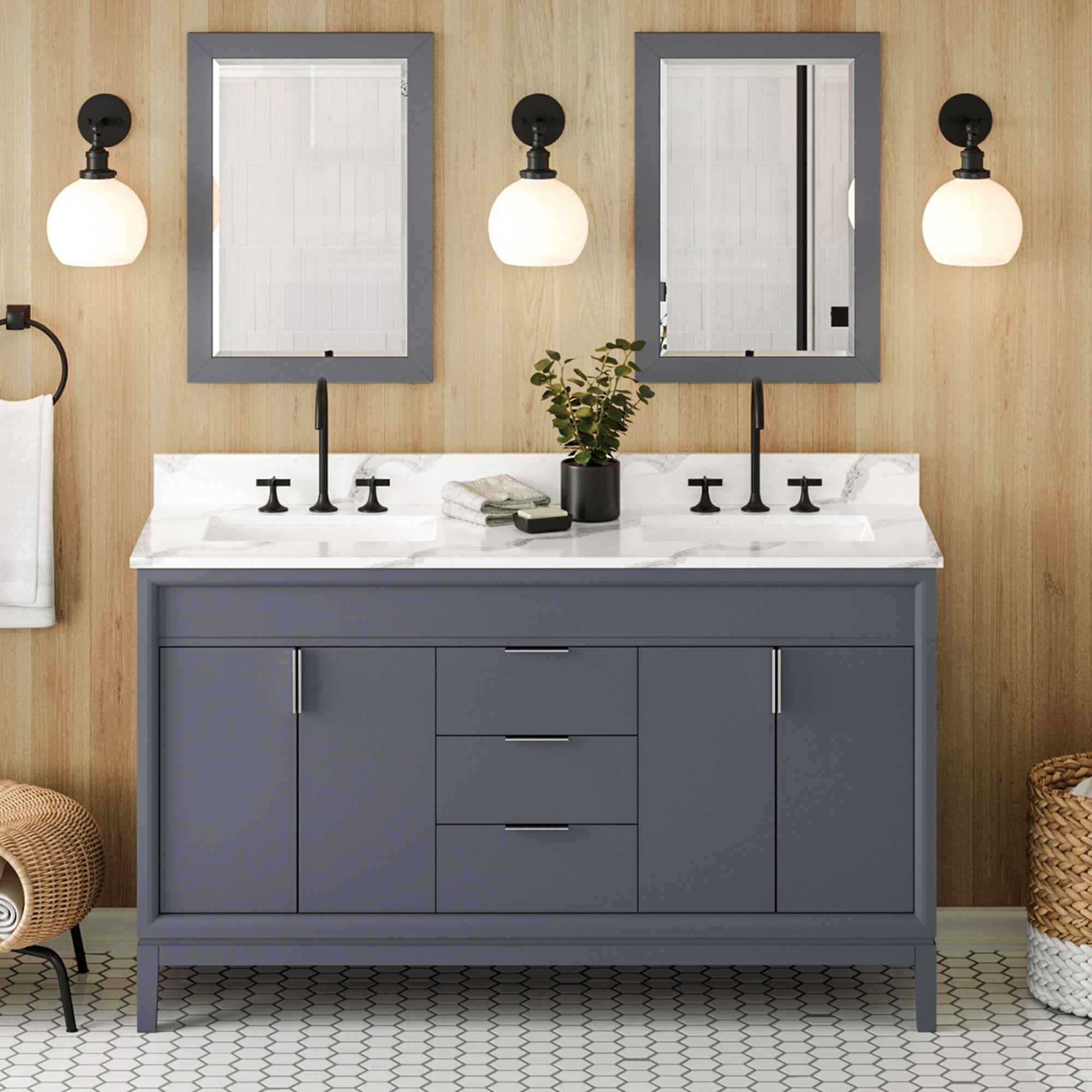 60" Theodora Vanity – Double Bowl – Blue Steel