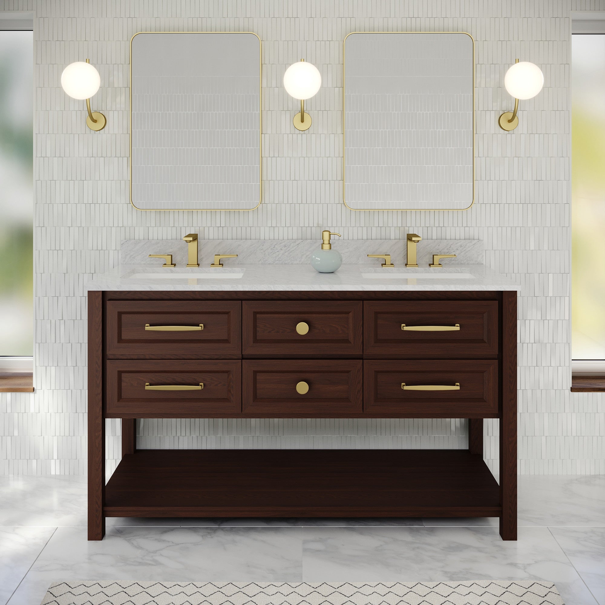 60" Kipling Vanity – Double Bowl – Dark Walnut