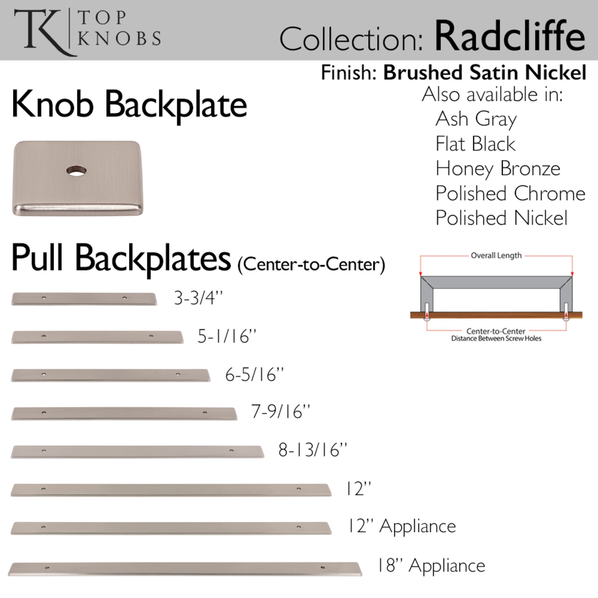 Radcliffe 12" Center to Center Pull Backplate - Brushed Satin Nickel