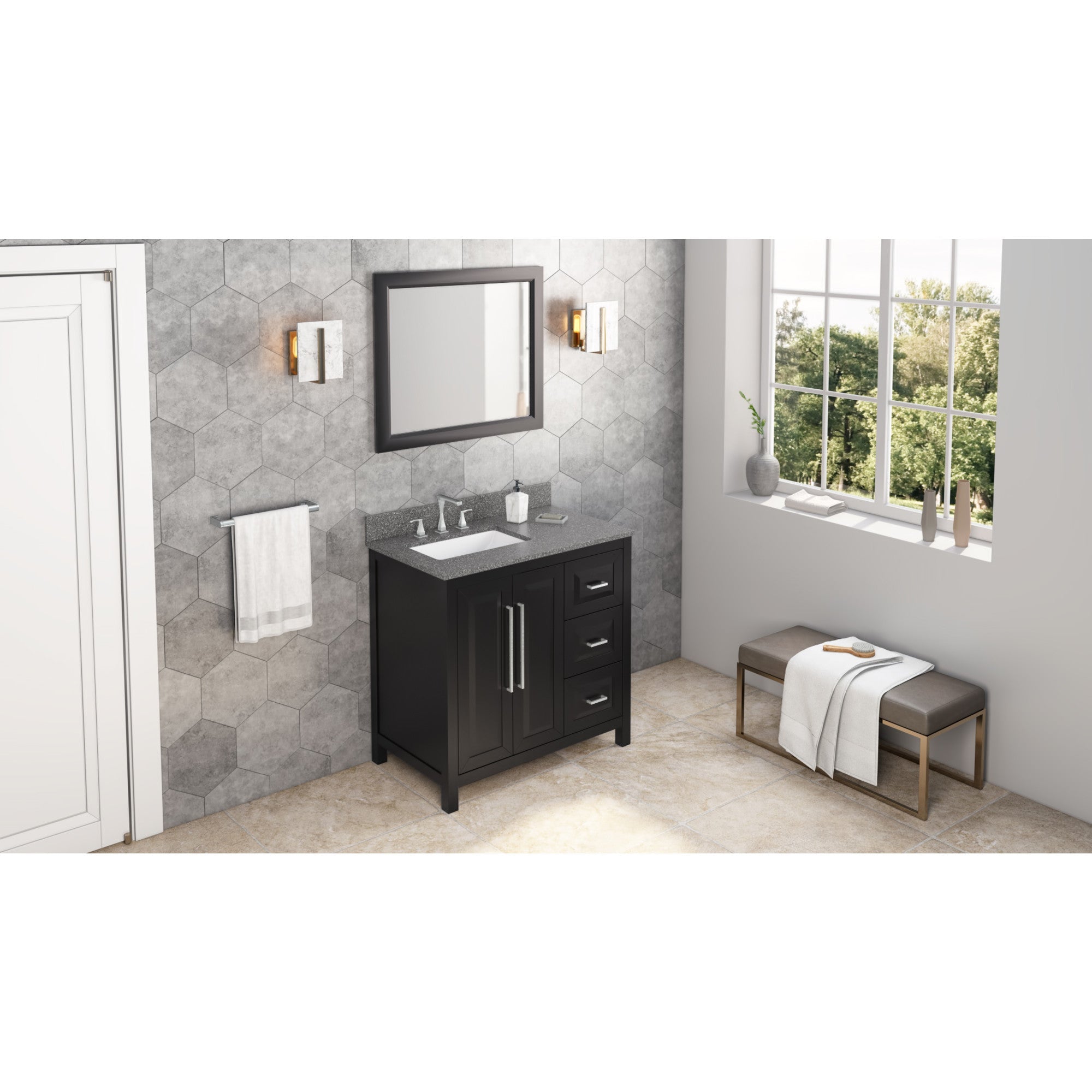 36" Cade Vanity – Left Offset - Black - Boulder Cultured Marble