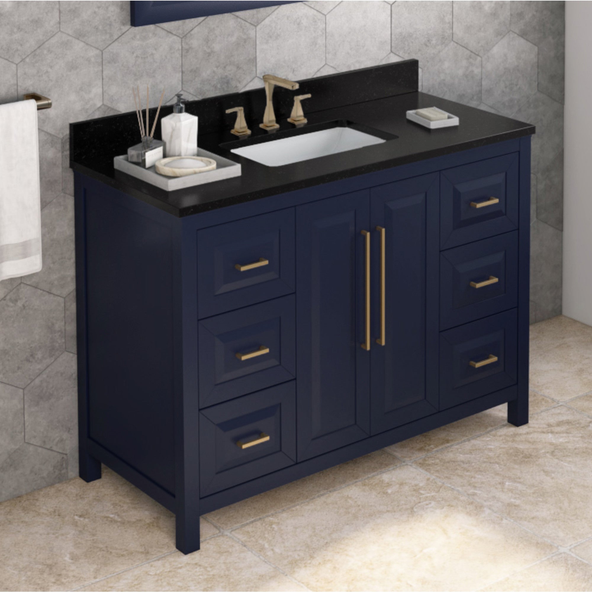 48" Hale Blue Cade Vanity, Black Granite Vanity Top, undermount rectangle bowl