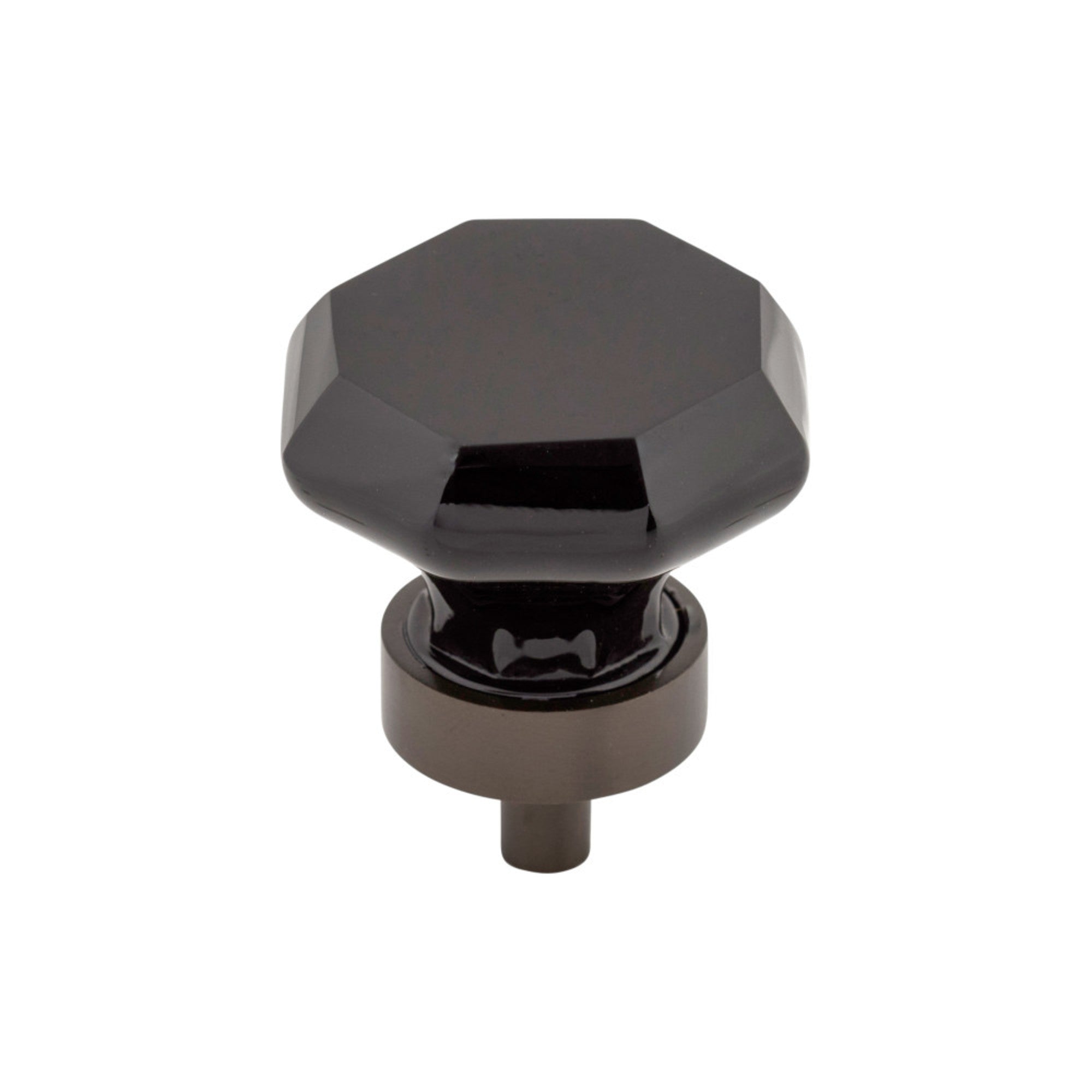 Black Octagon Crystal Round Knob - Oil Rubbed Bronze