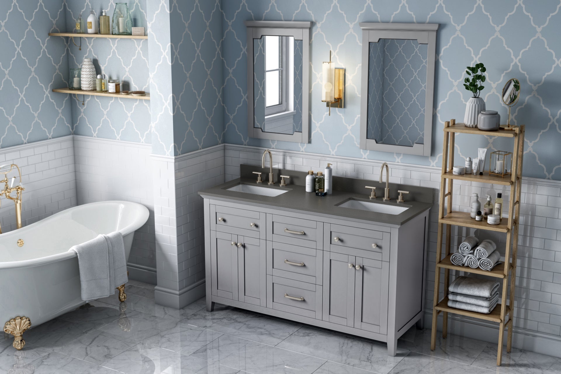 60" Chatham Vanity – Double Bowl – Grey