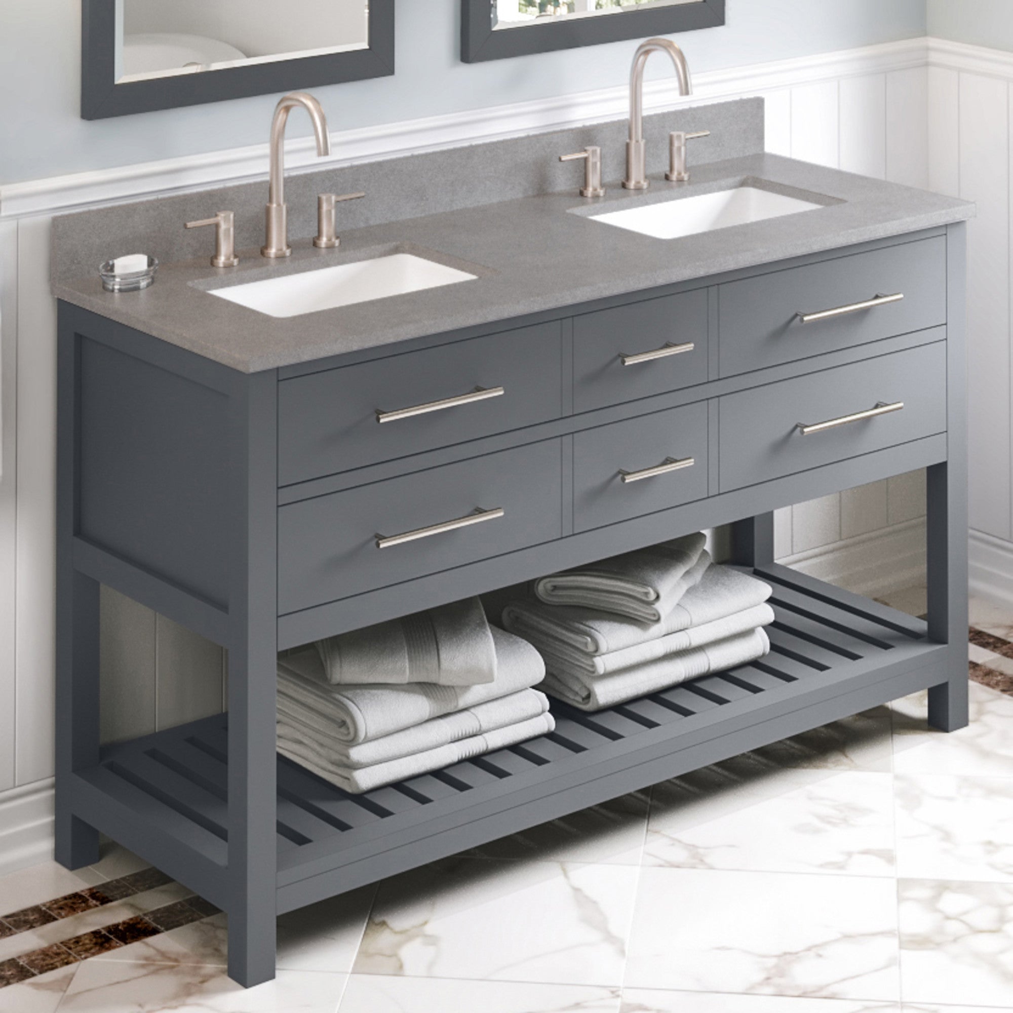 60" Wavecrest Vanity – Double Bowl – Grey