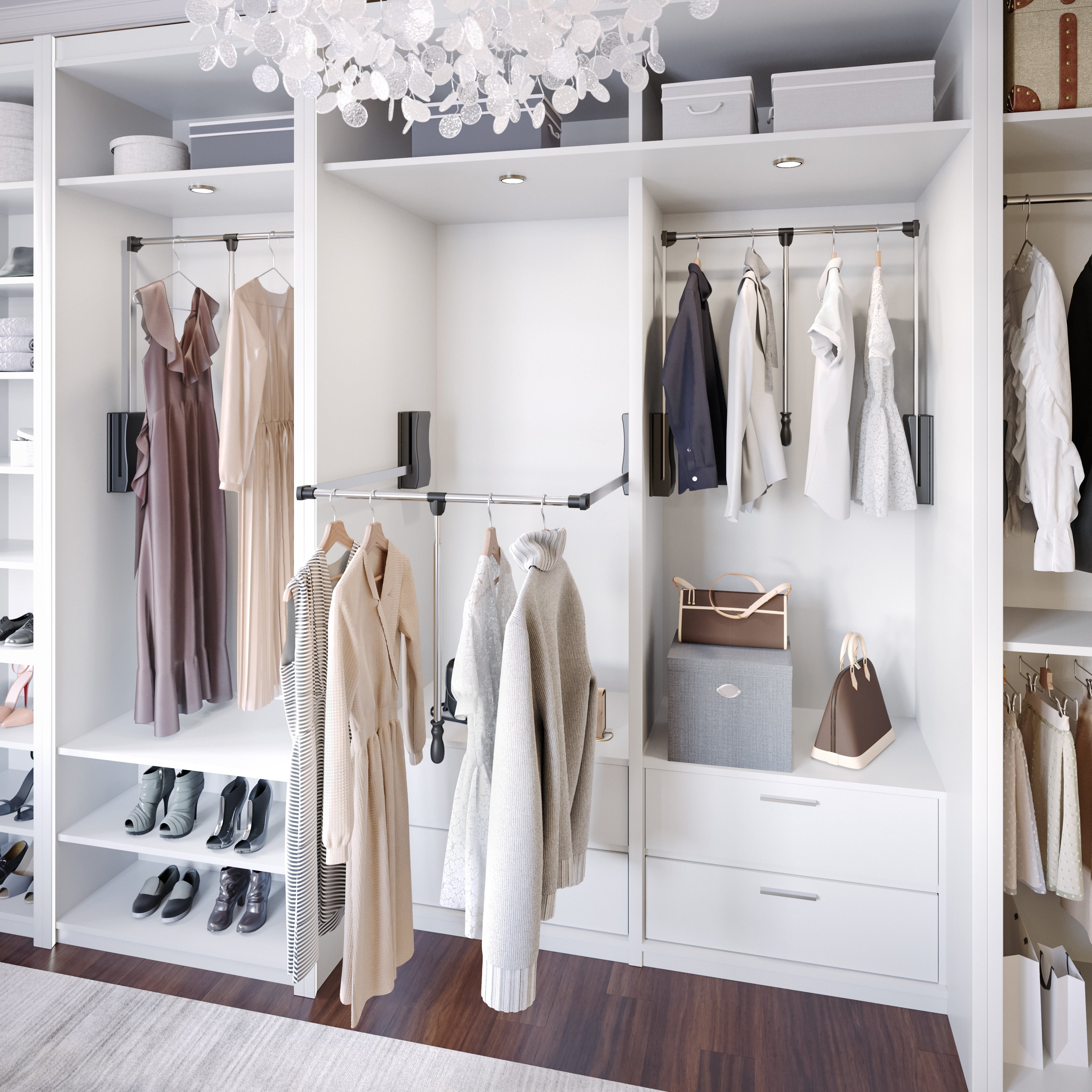 Chrome Expandable Wardrobe Lift for 33" - 48" Openings