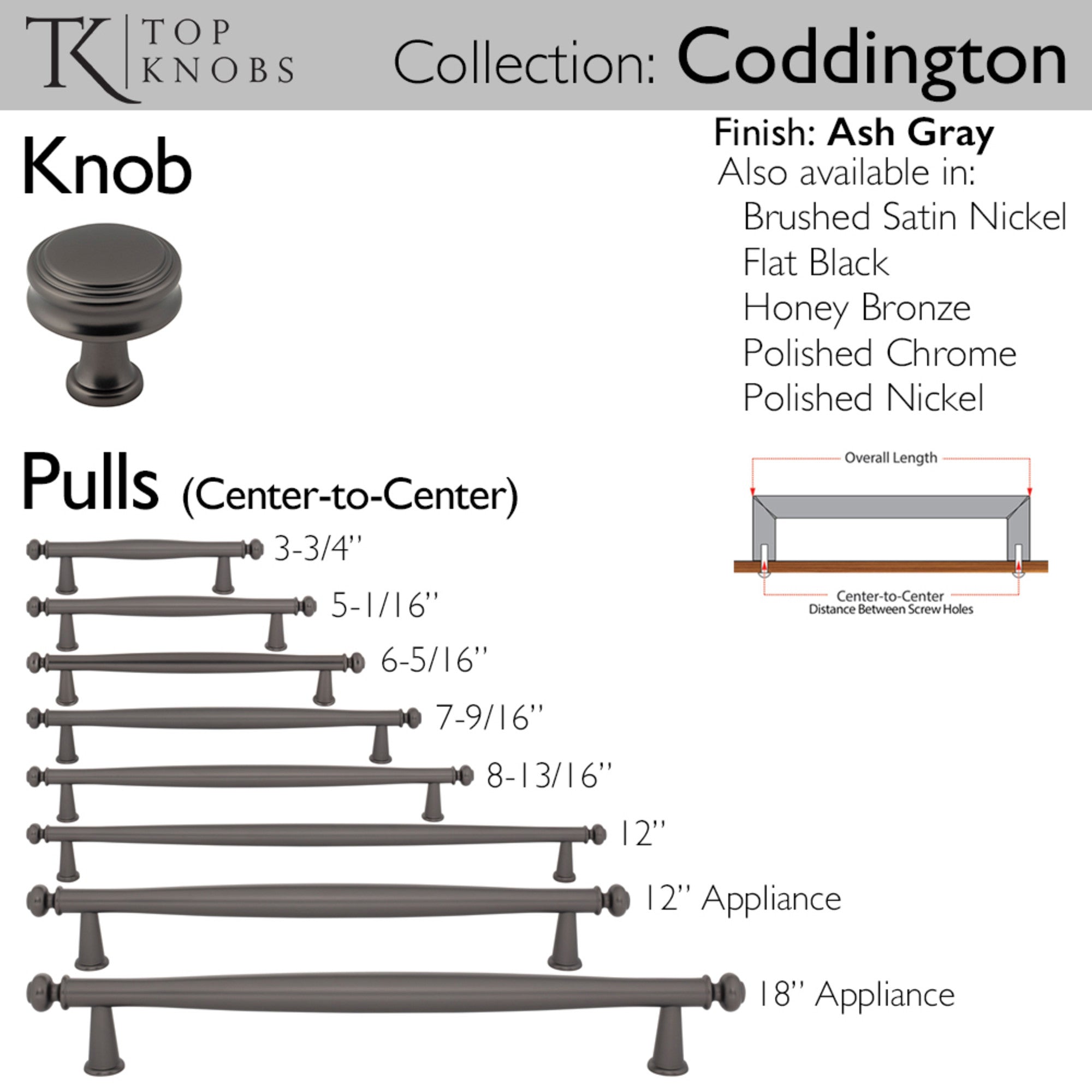 Coddington 18" Center to Center Appliance Pull - Ash Gray