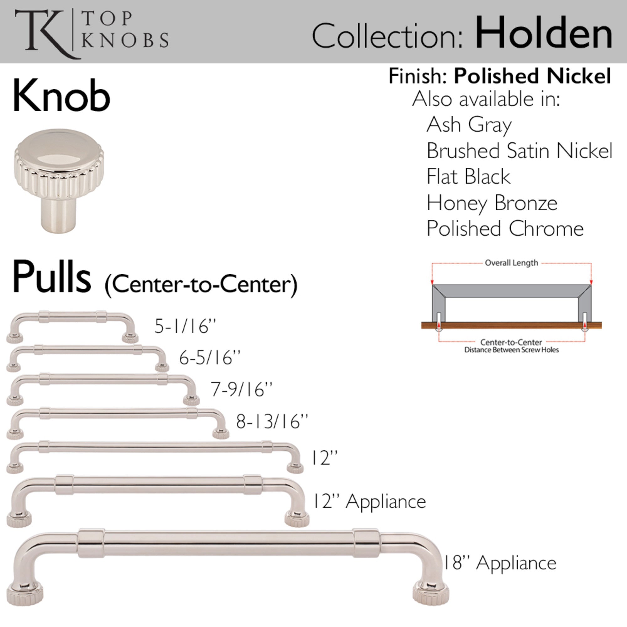 Holden 12" Center to Center Bar Pull - Polished Nickel