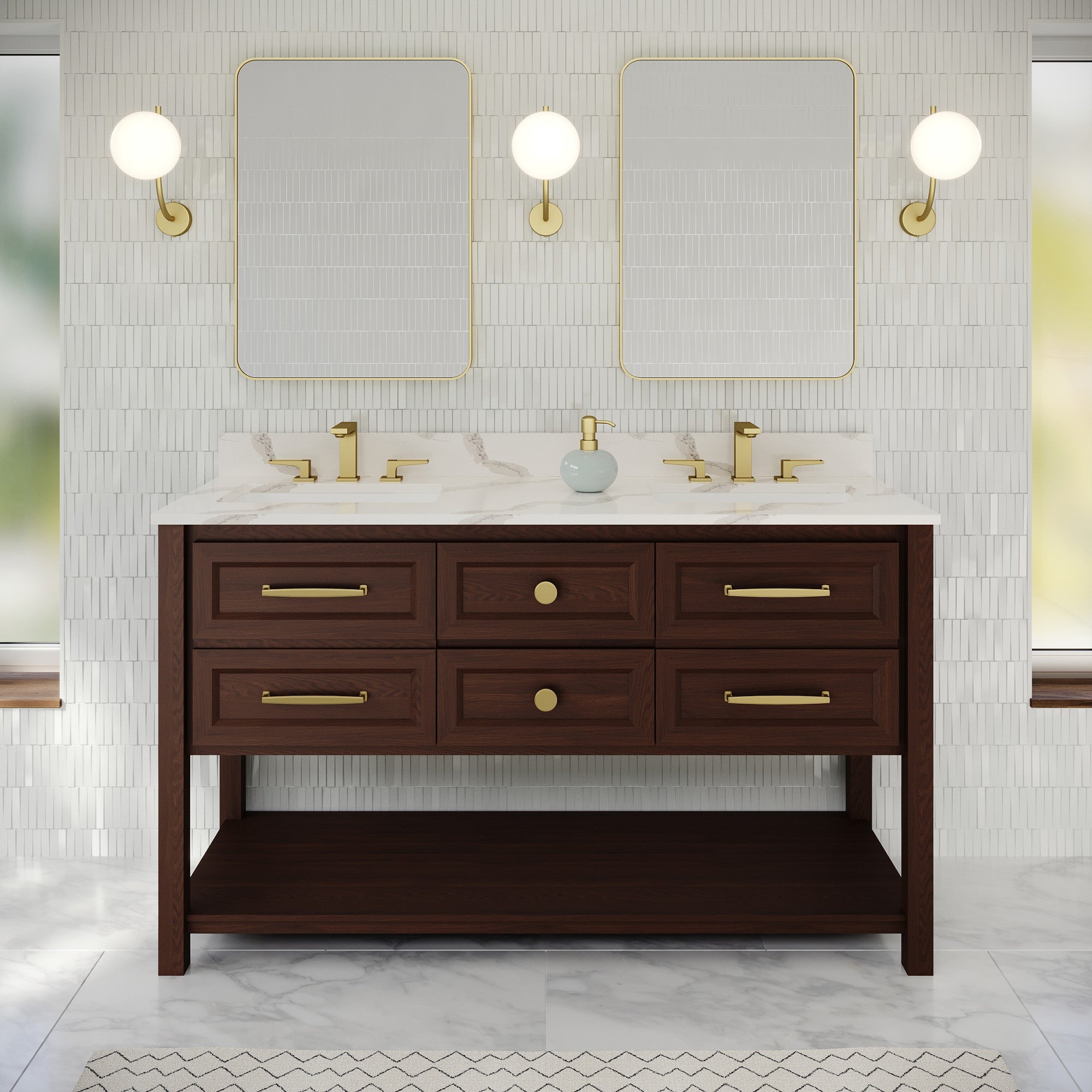 60" Kipling Vanity – Double Bowl – Dark Walnut