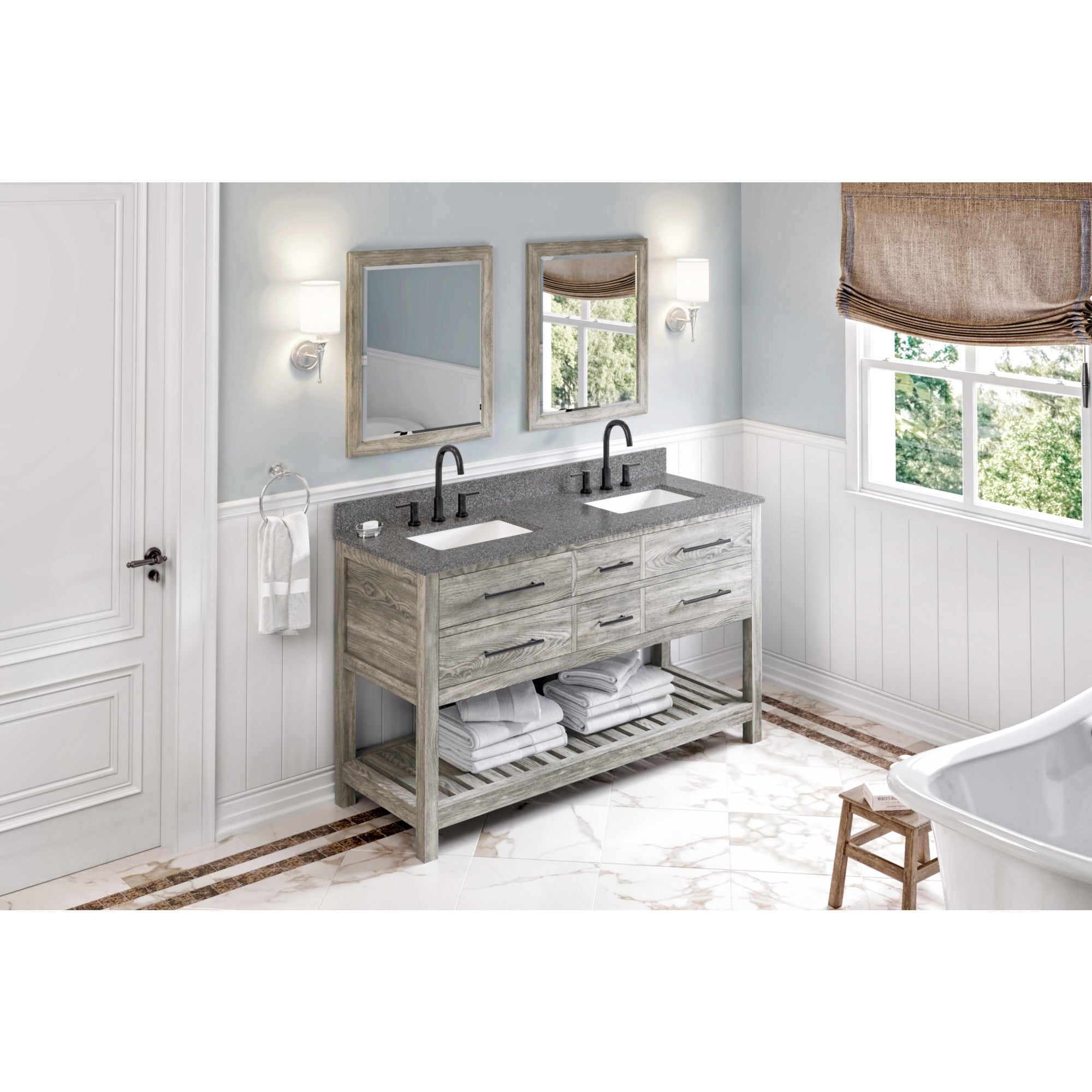 60" Wavecrest Vanity – Double Bowl – Weathered Grey
