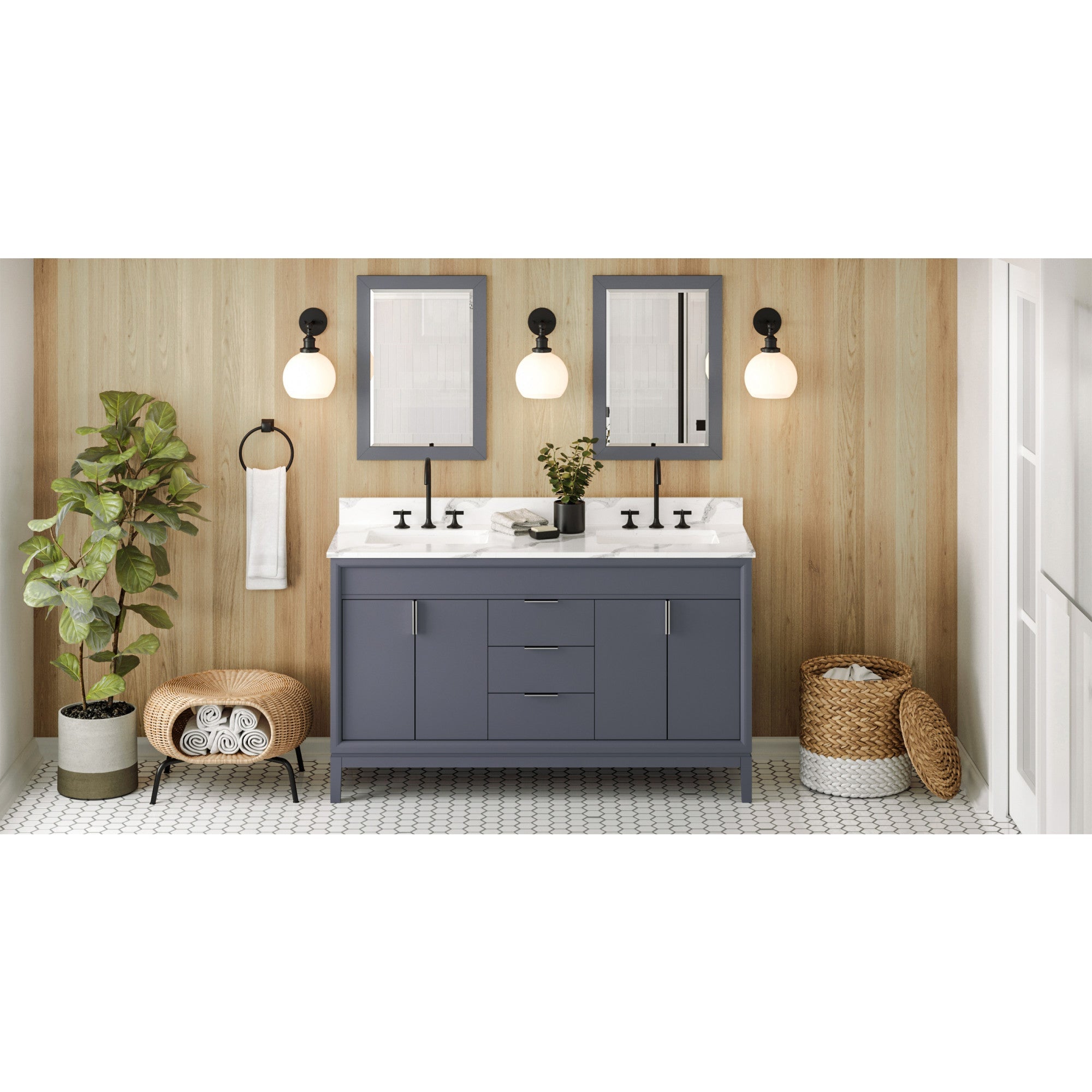 60" Theodora Vanity – Double Bowl – Blue Steel