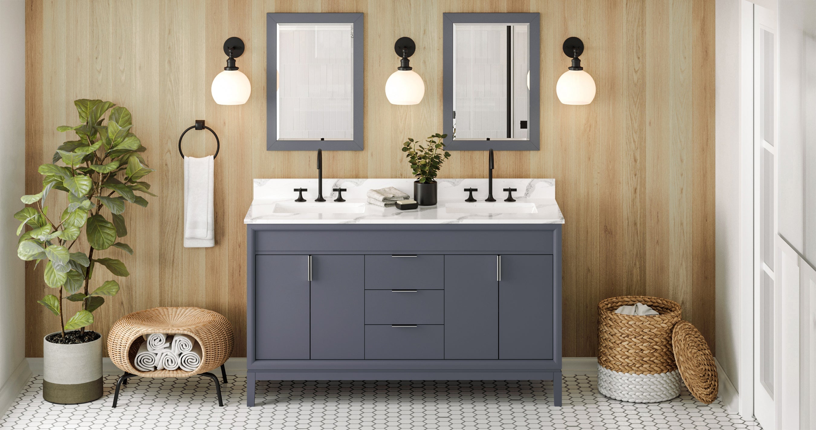 60" Theodora Vanity – Double Bowl – Blue Steel