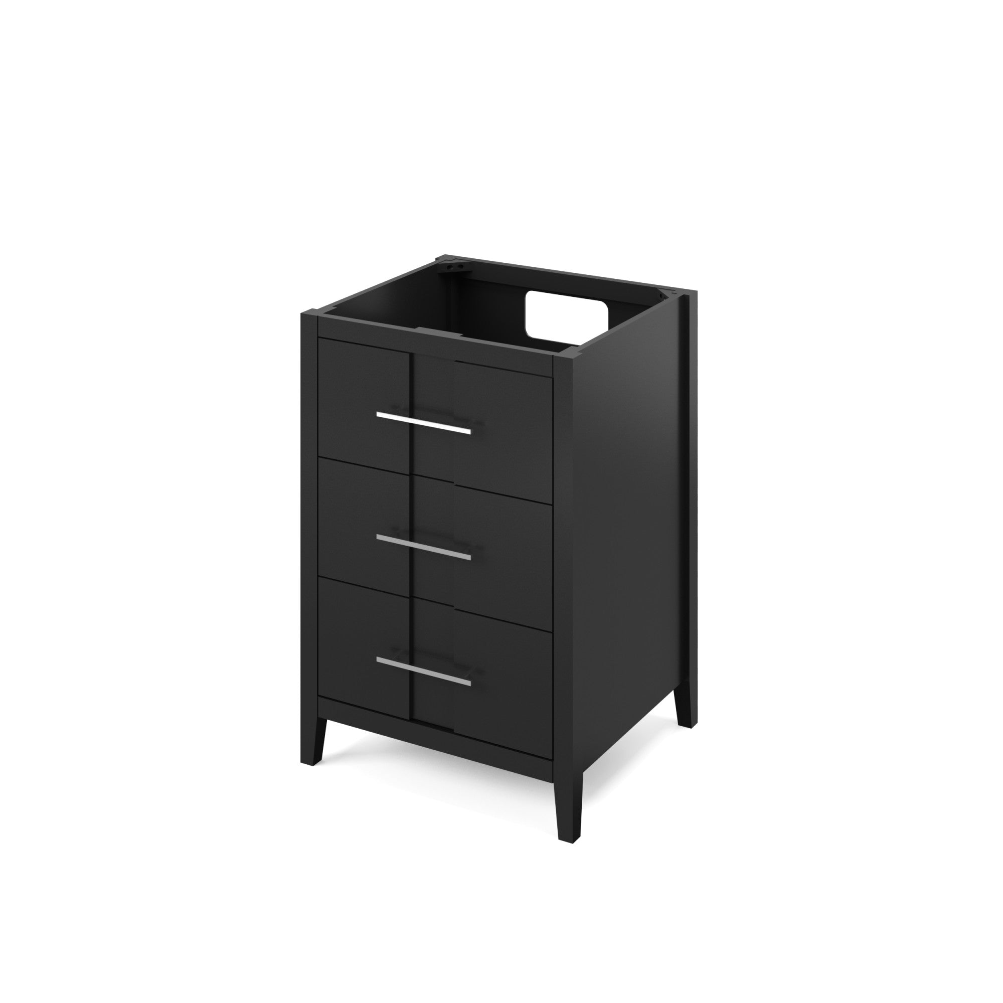 24" Black Katara Vanity, White Quartz Vanity Top, undermount rectangle bowl
