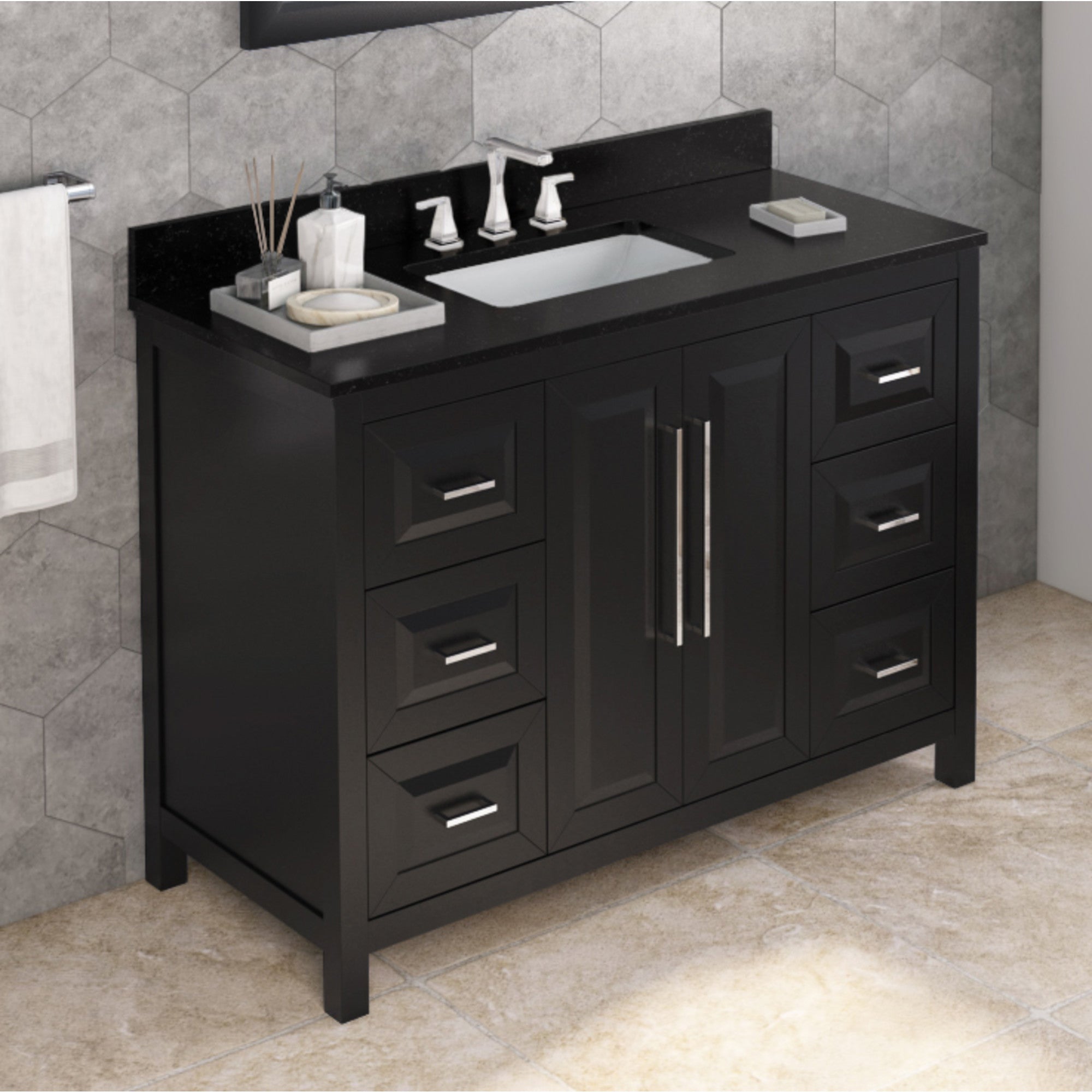 48" Black Cade Vanity, Black Granite Vanity Top, undermount rectangle bowl