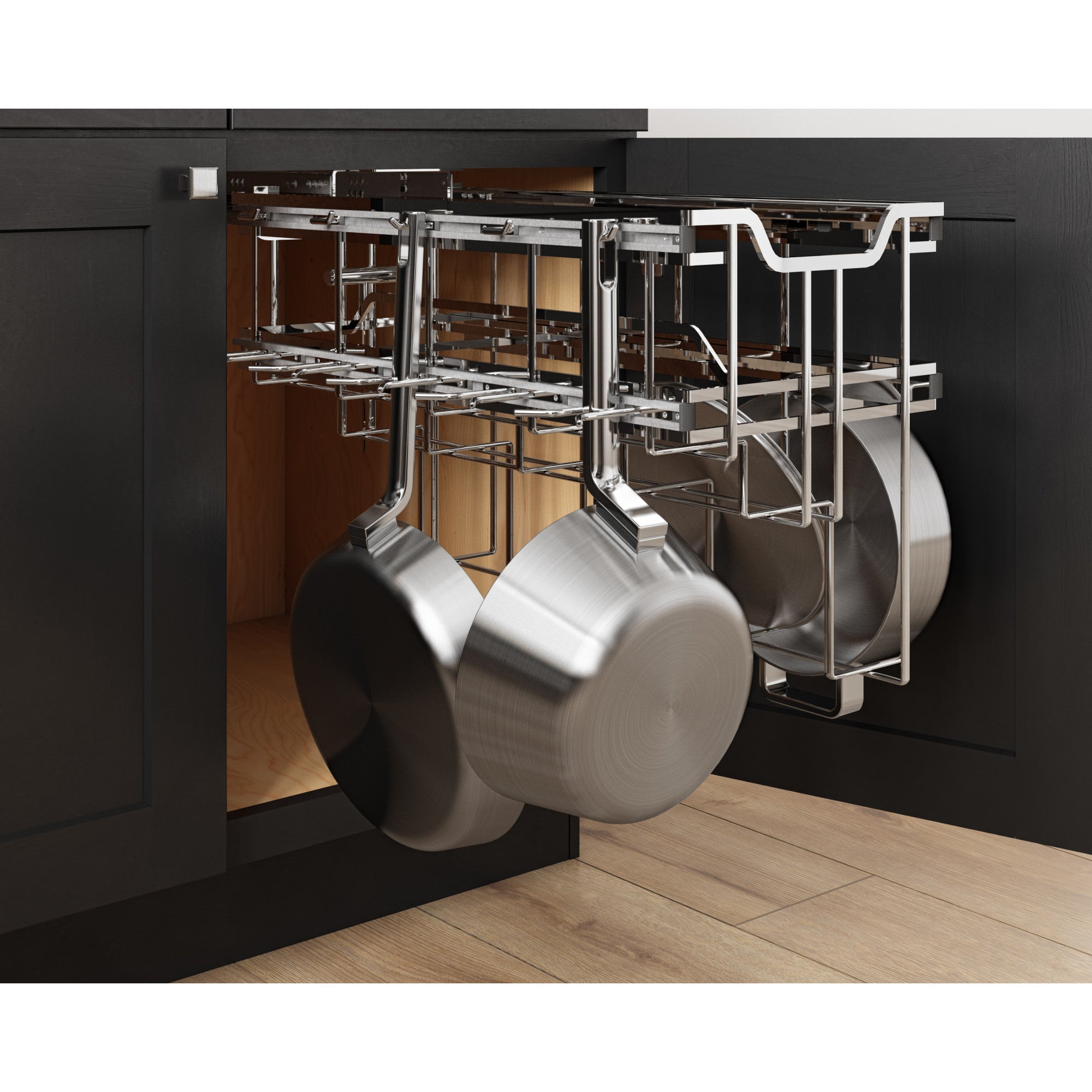 Polished Chrome STORAGE WITH STYLE® Soft-close Hanging Pan Pullout