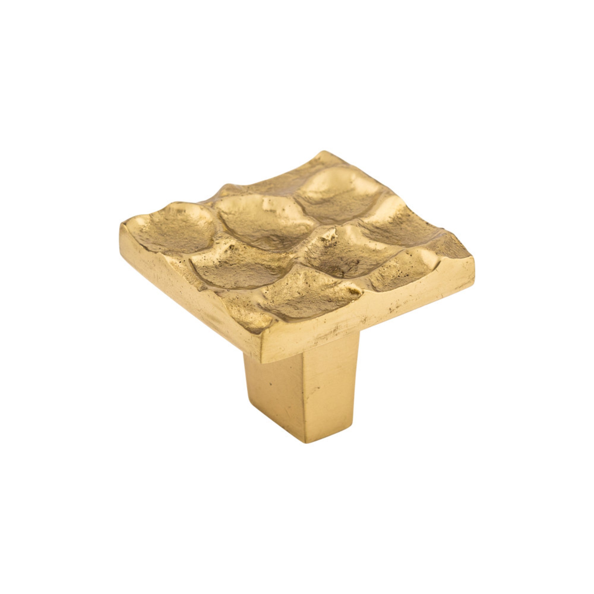 Cobblestone 1 3/8" Length Square Knob - Polished Brass