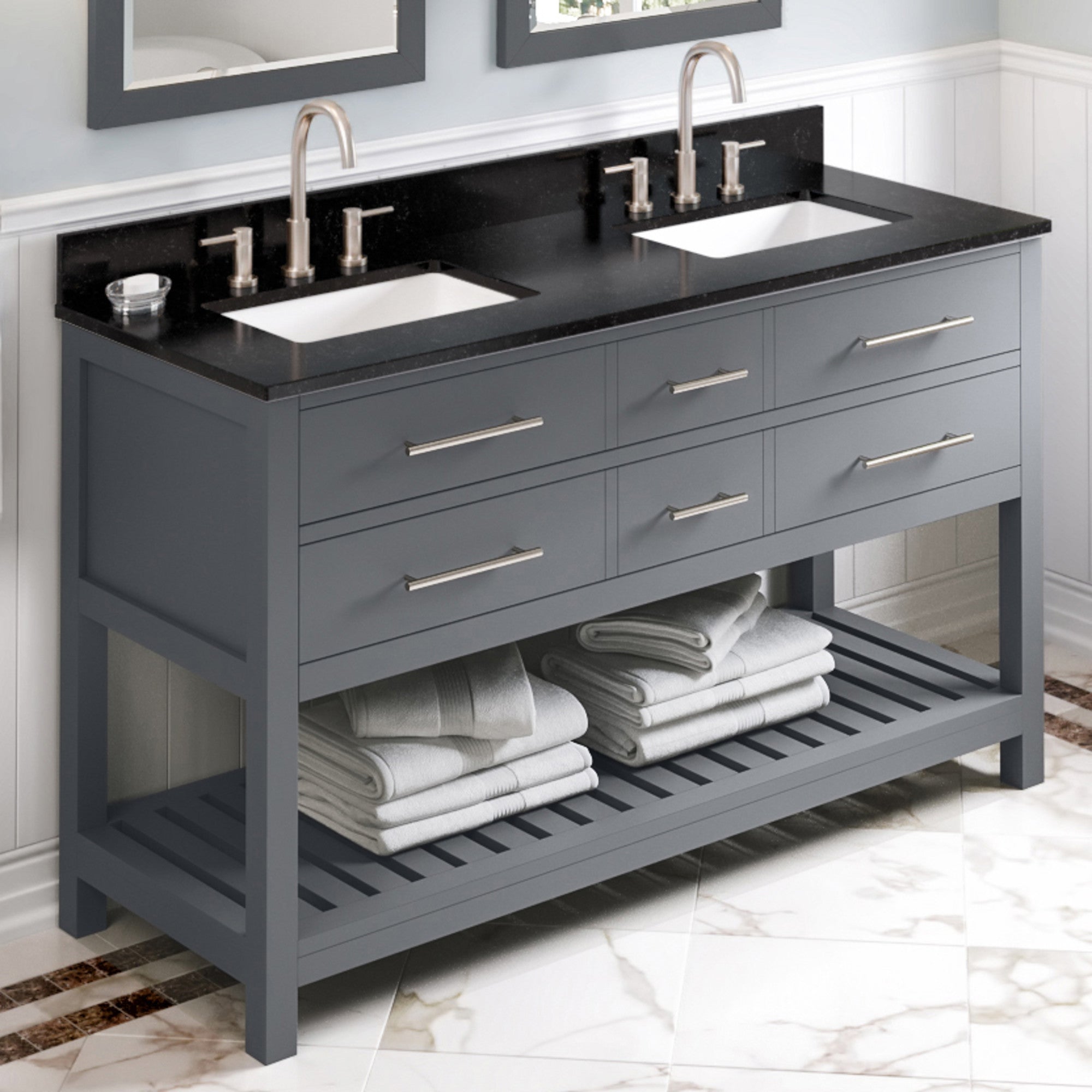 60" Wavecrest Vanity – Double Bowl – Grey