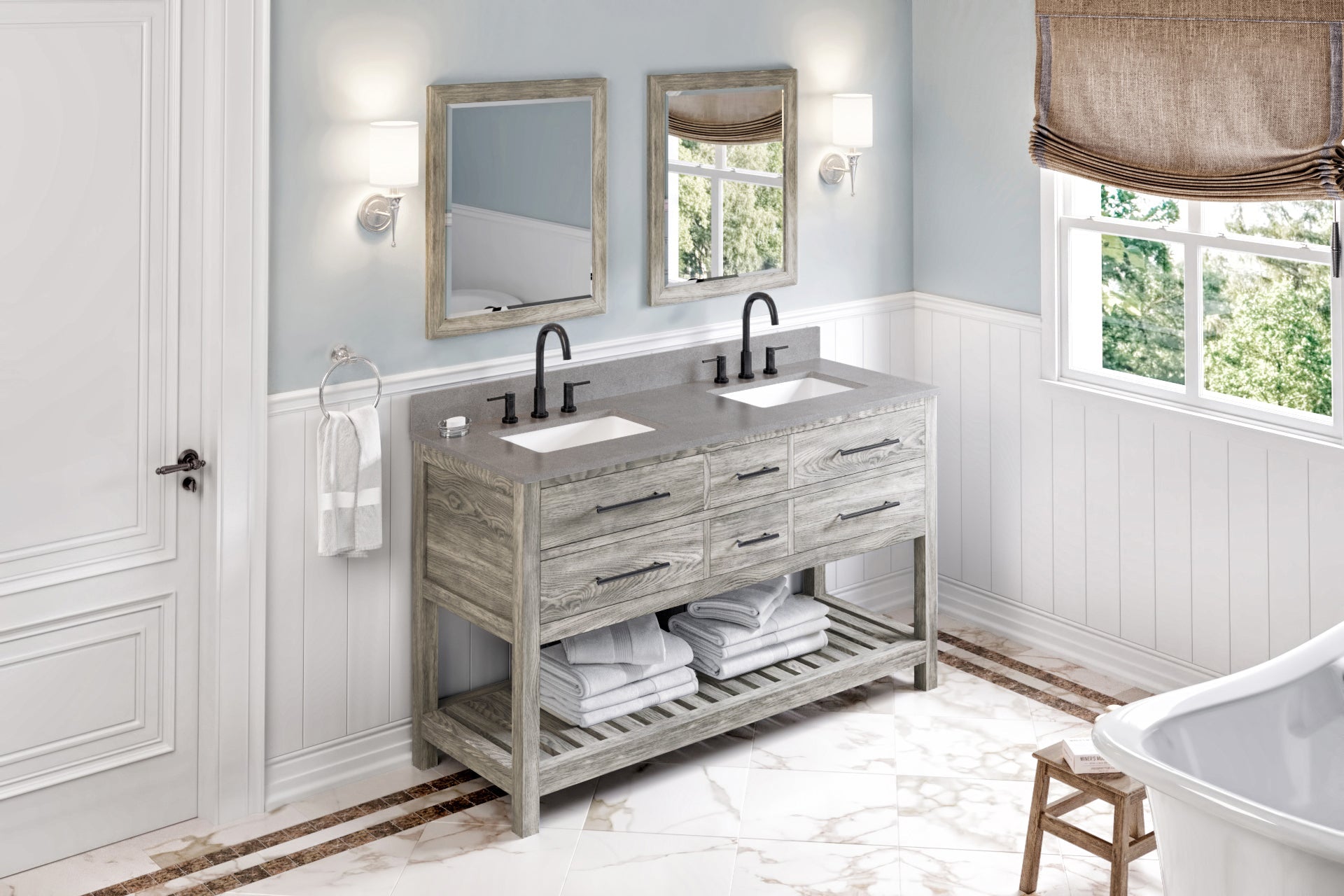 60" Wavecrest Vanity – Double Bowl – Weathered Grey