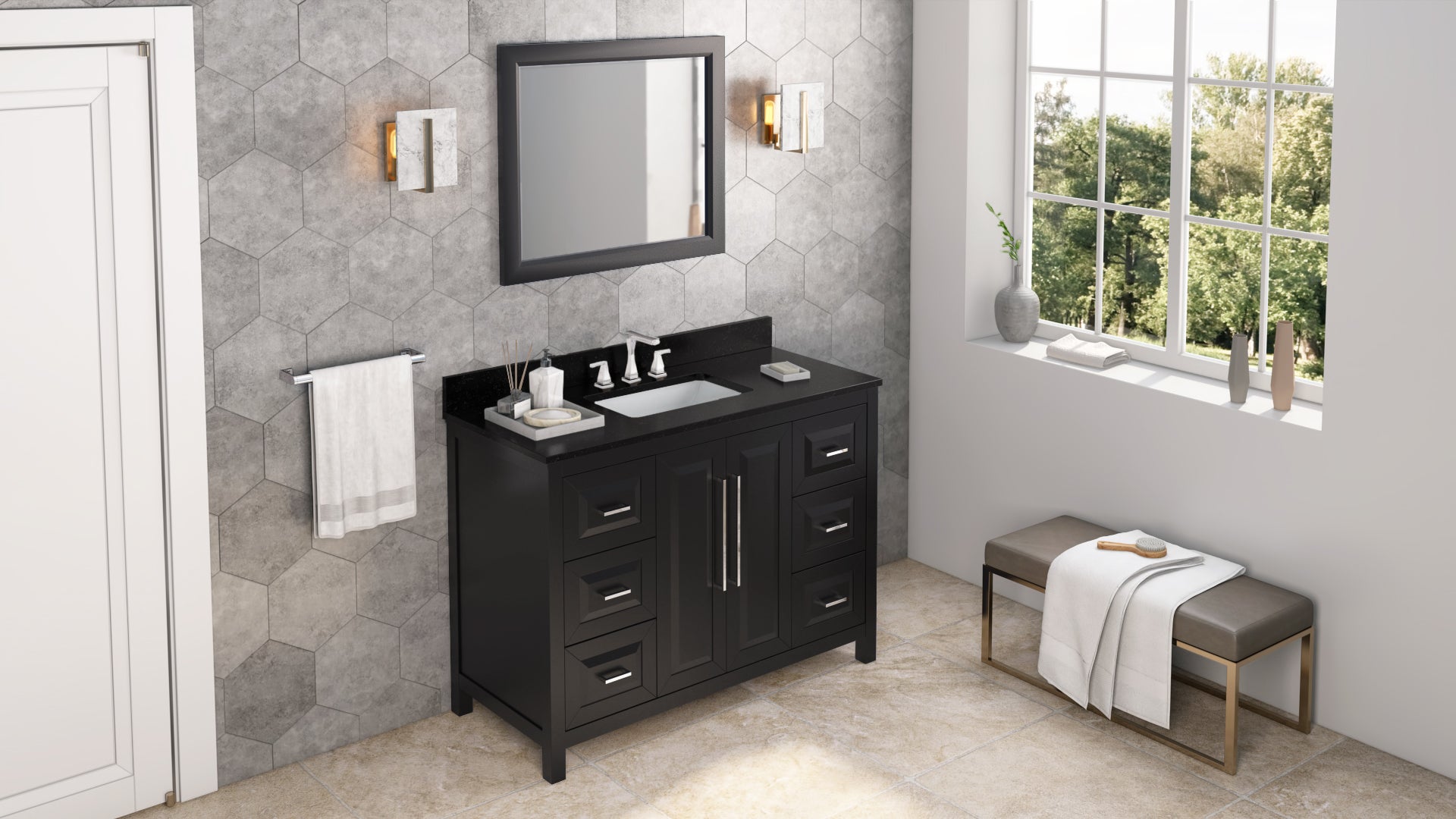 48" Black Cade Vanity, Black Granite Vanity Top, undermount rectangle bowl