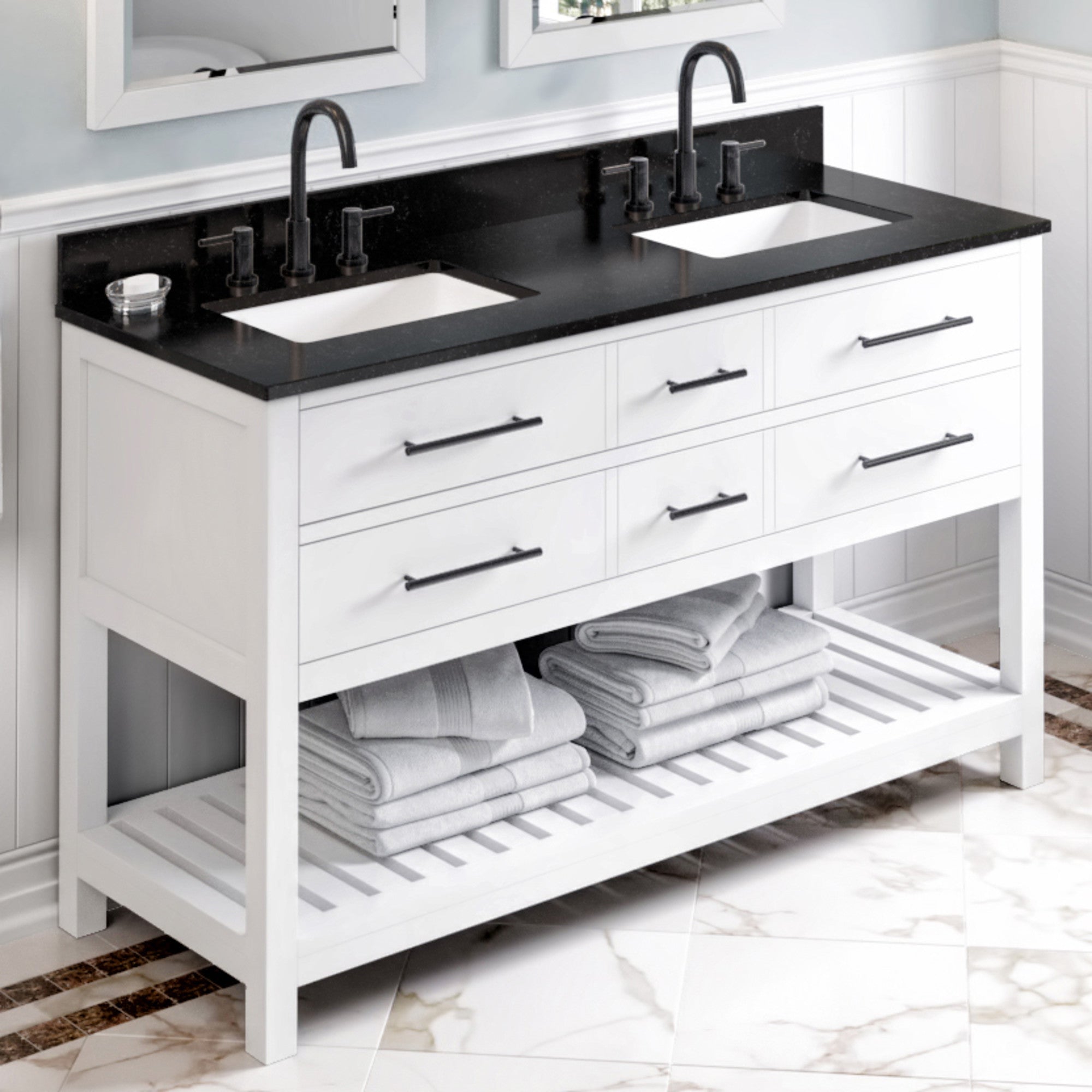 60" Wavecrest Vanity – Double Bowl – White
