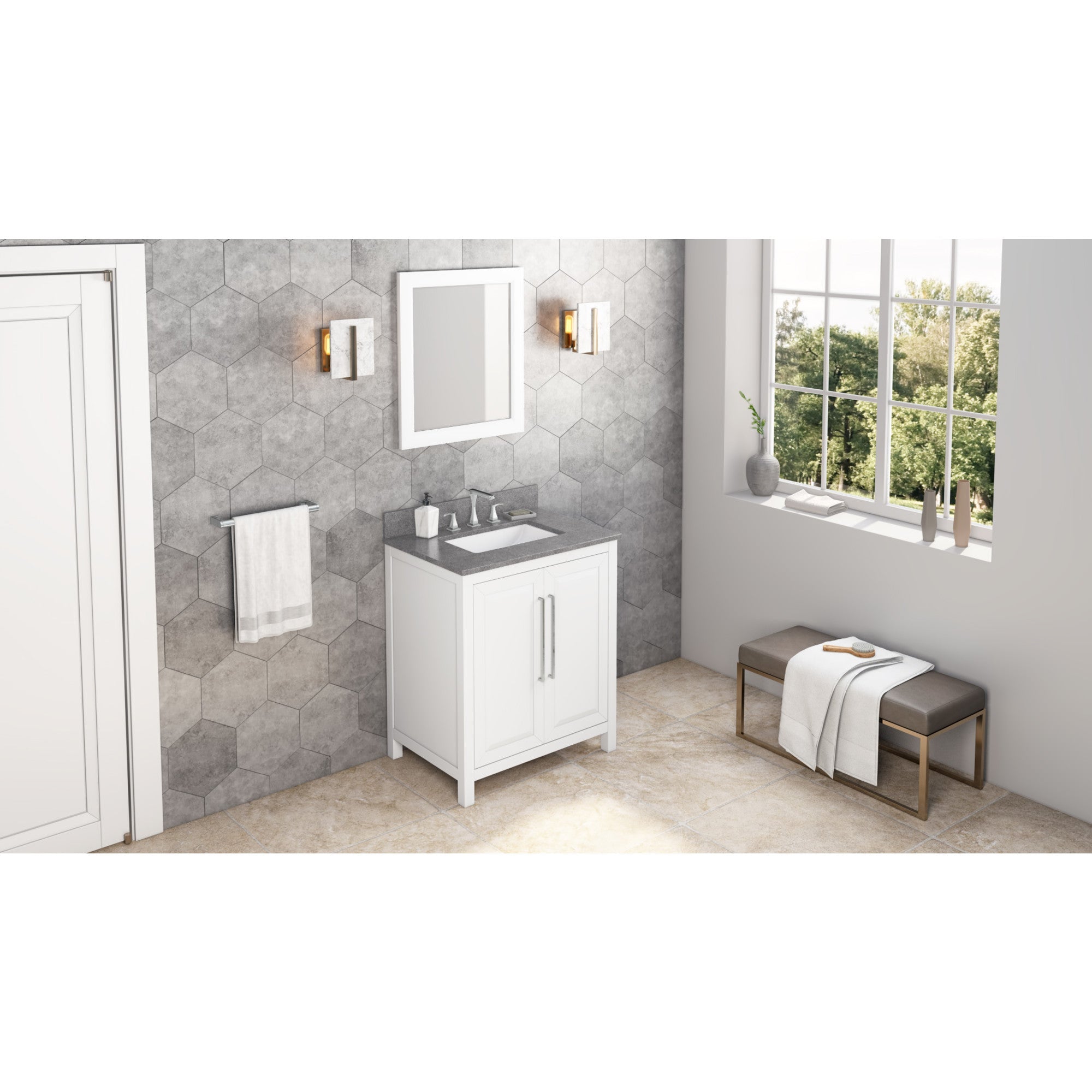 30" Cade Vanity - White - Steel Grey Cultured Marble