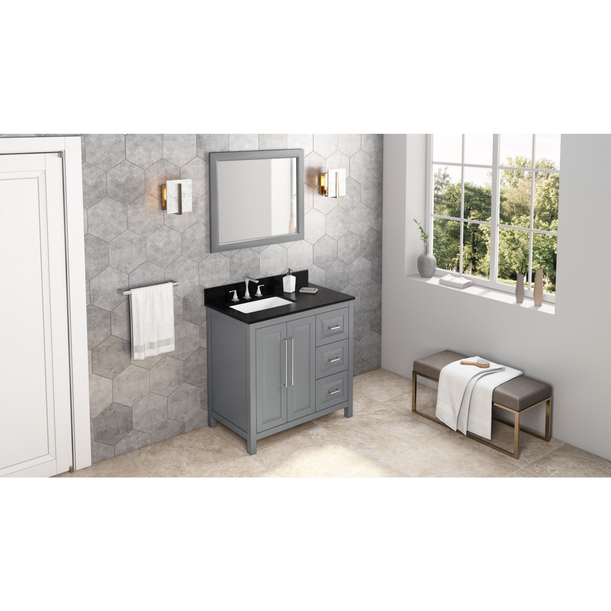 36" Cade Vanity – Left Offset - Grey - Black Granite