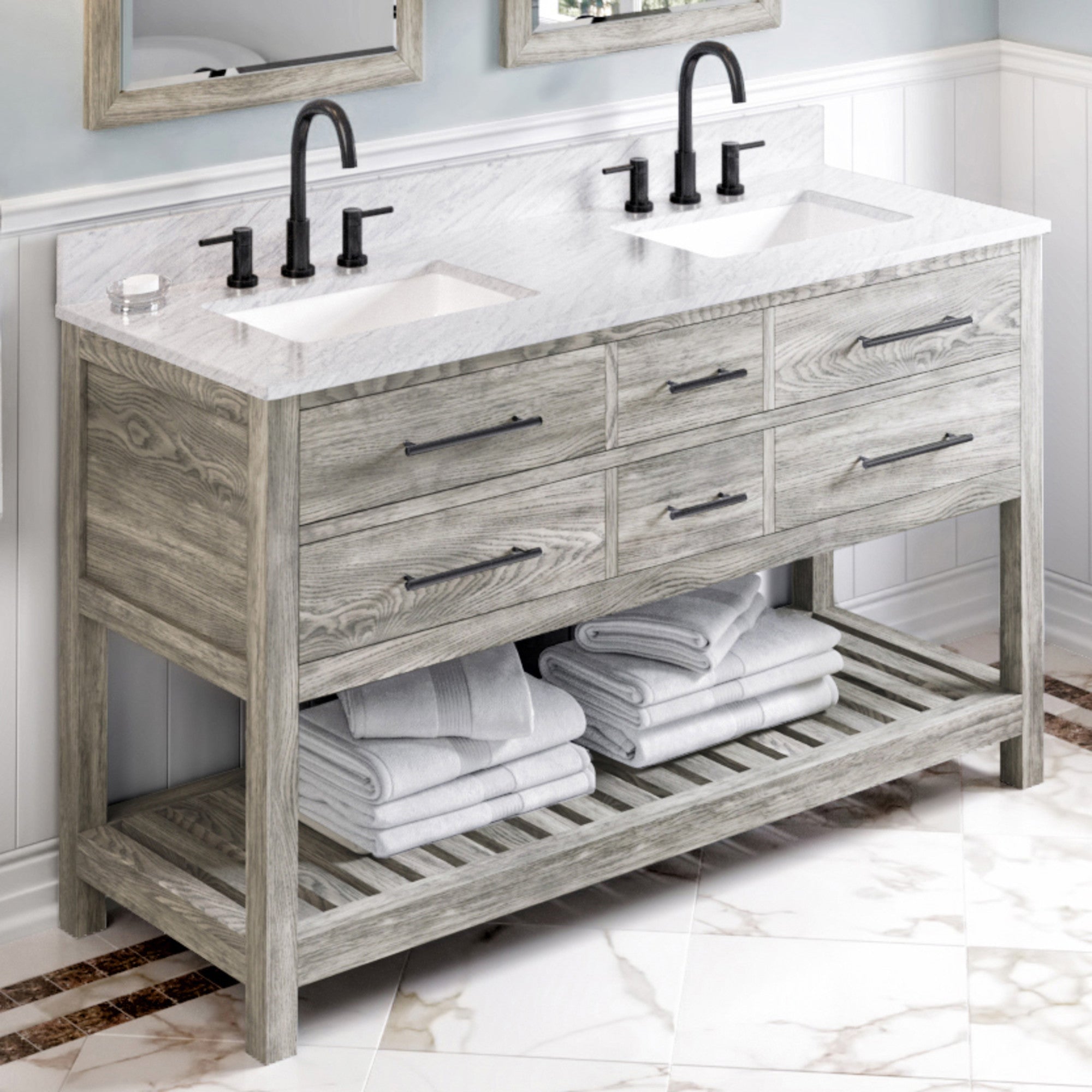 60" Wavecrest Vanity – Double Bowl – Weathered Grey