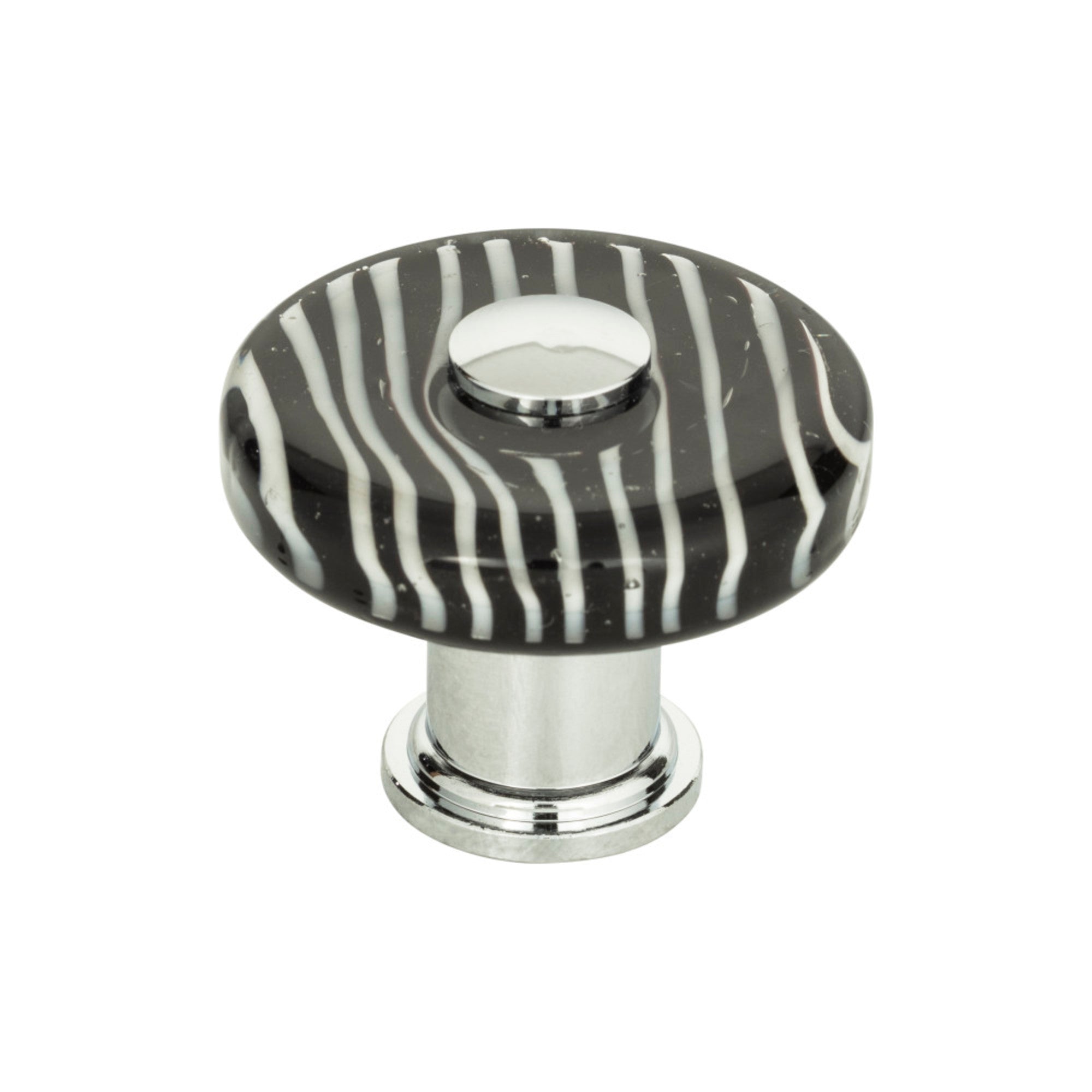 Zebra Glass Round Knob - Polished Chrome