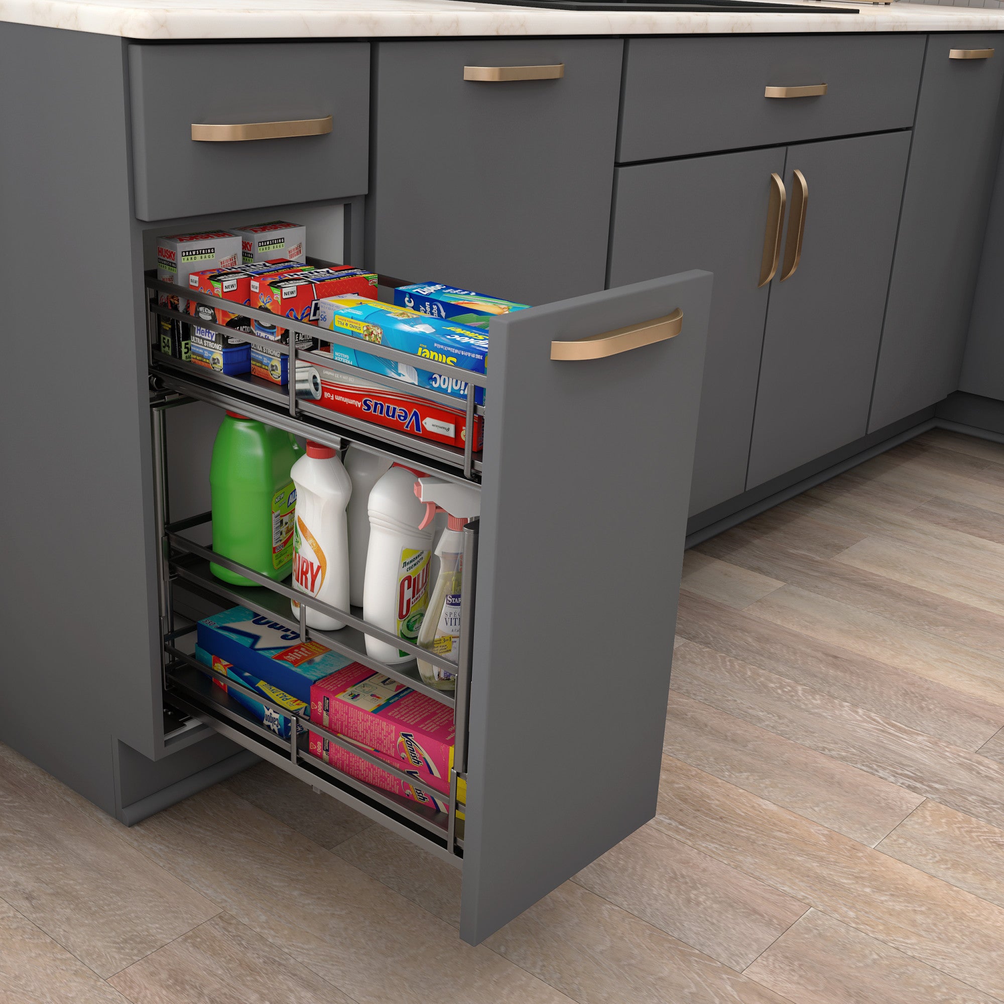 5" Black Nickel STORAGE WITH STYLE® Metal "No Wiggle" Under Drawer Soft-close Base Pullout