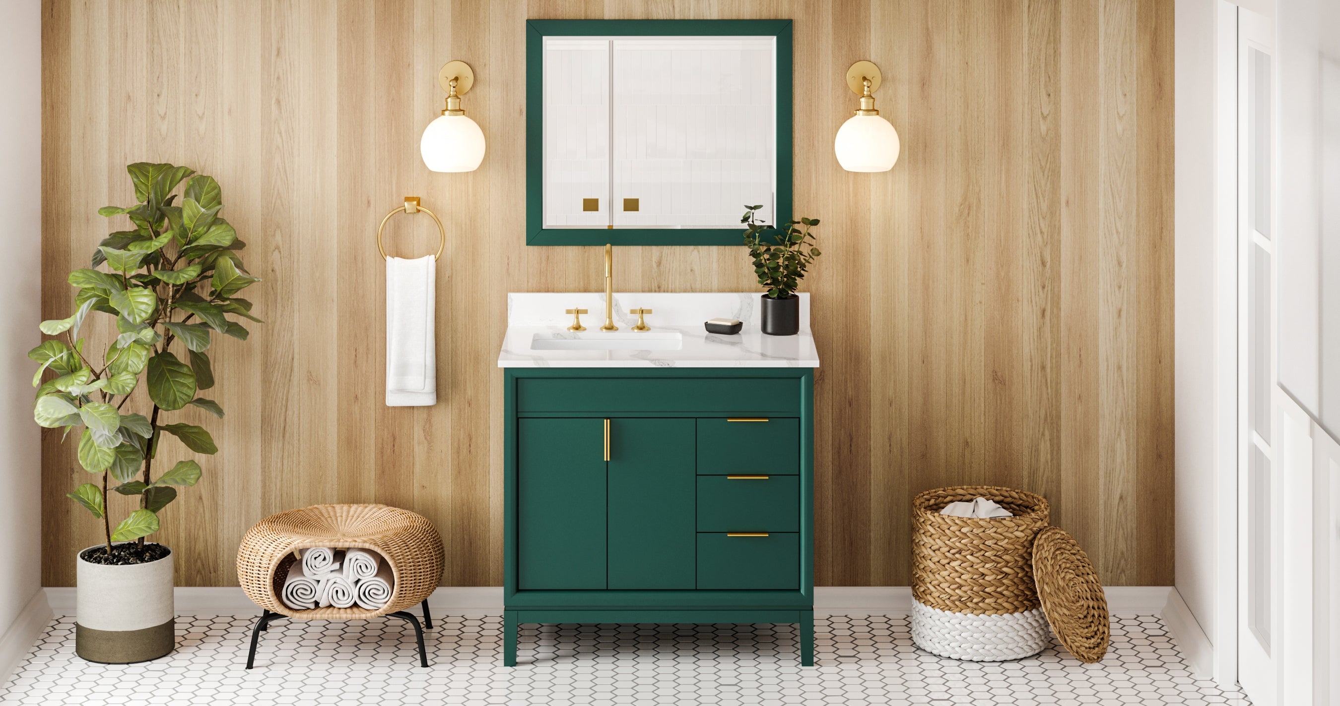 36" Theodora Vanity – Left Offset – Forest Green