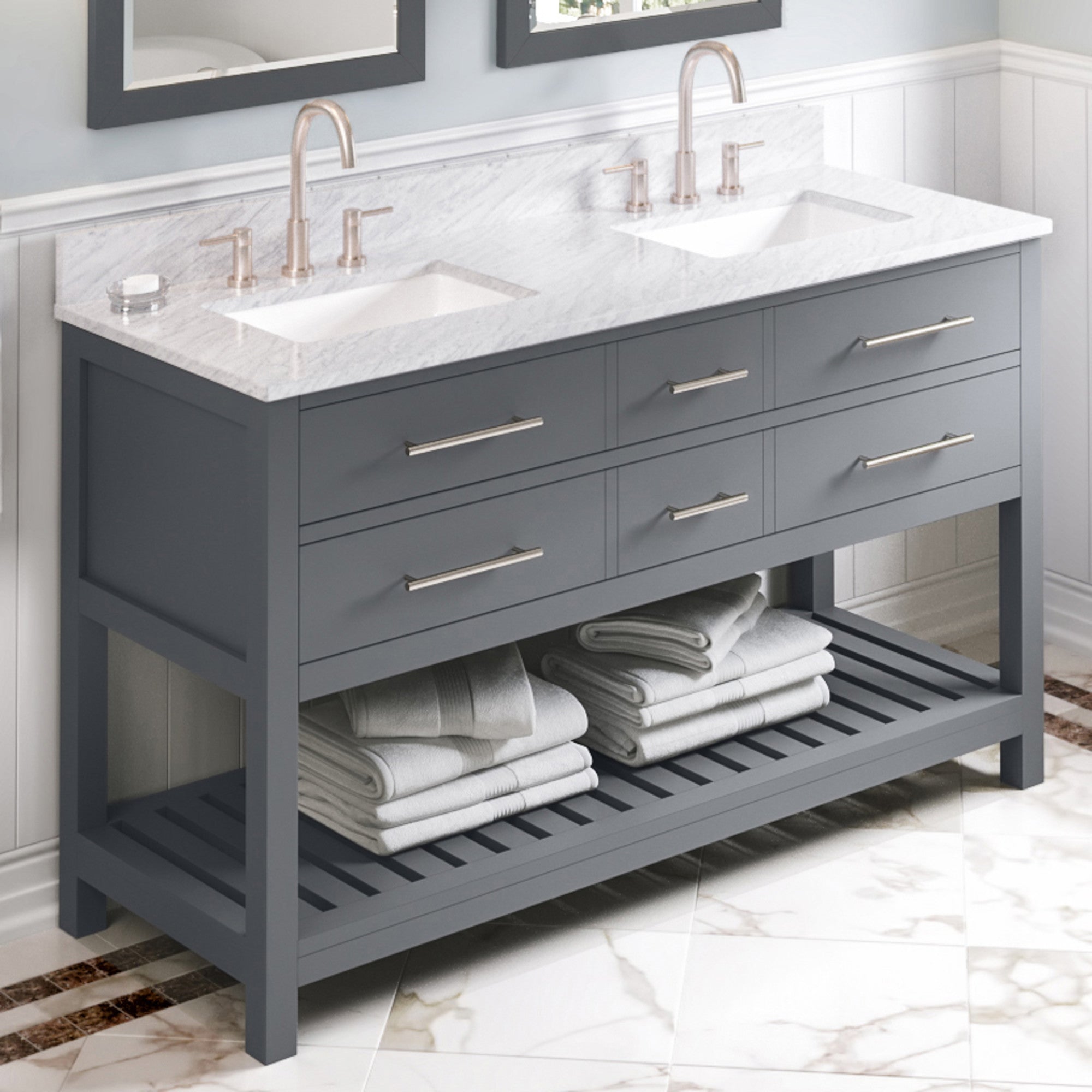 60" Wavecrest Vanity – Double Bowl – Grey