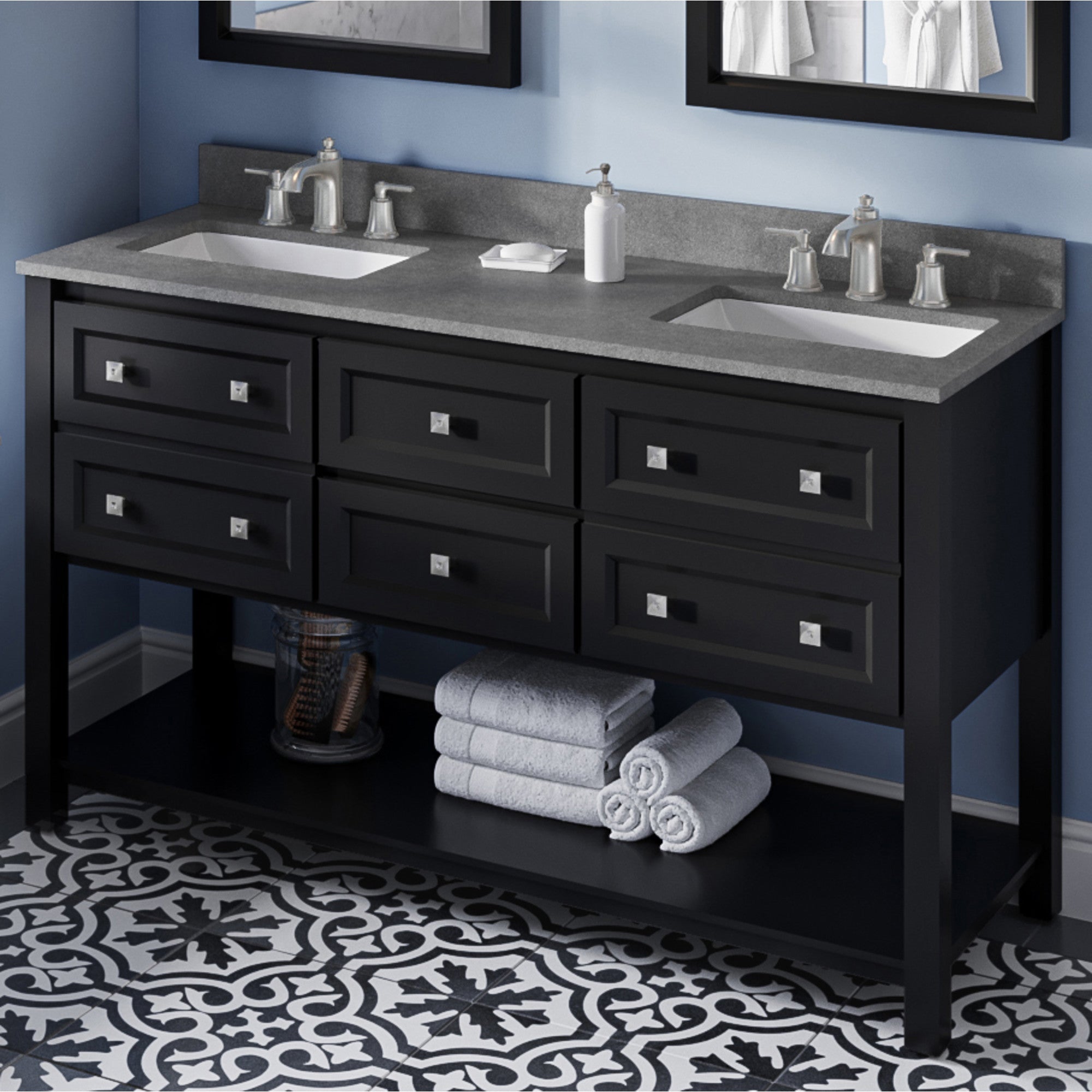 60" Adler Vanity – Double Bowl – Black