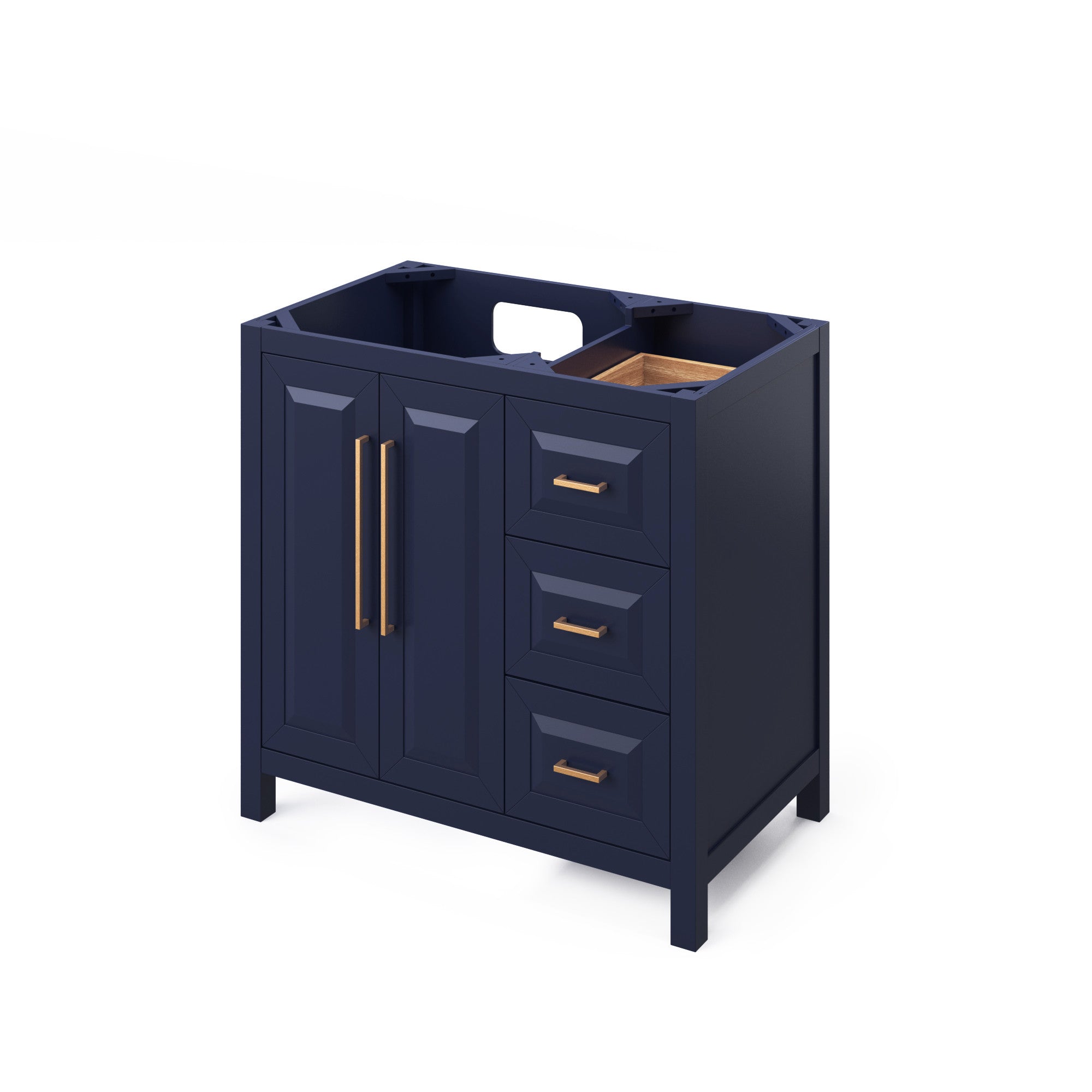 36" Hale Blue Cade Vanity, left offset, Calacatta Vienna Quartz Vanity Top, undermount rectangle bowl