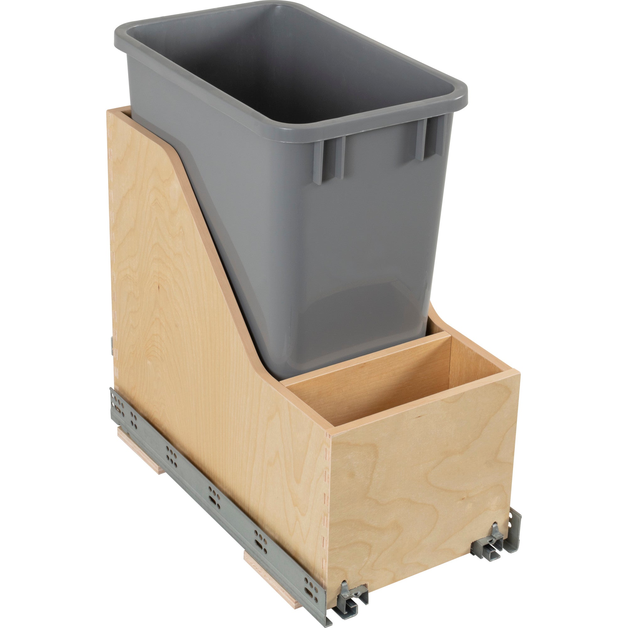 Single 35 Quart Wood Bottom-Mount Soft-close Vanity Trashcan Rollout for Door Mounting, Includes One Grey Can