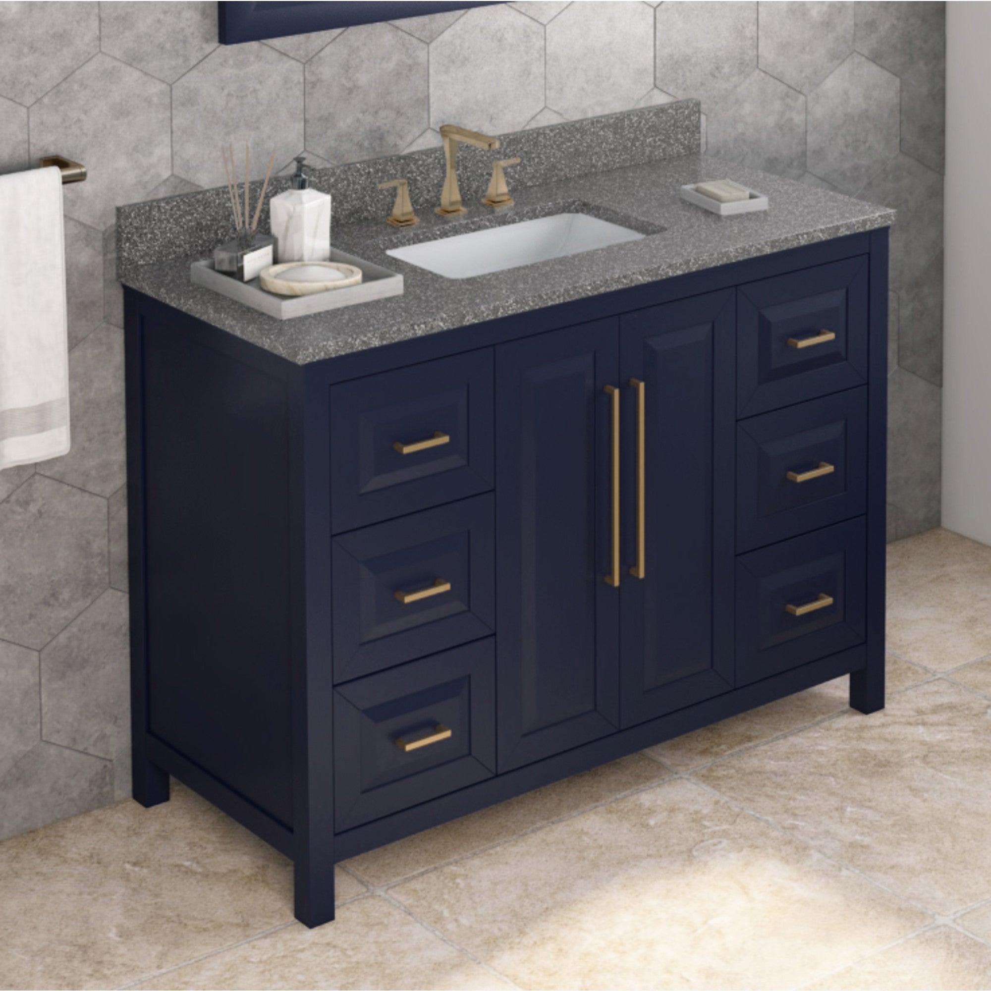 48" Hale Blue Cade Vanity, Boulder Cultured Marble Vanity Top, undermount rectangle bowl
