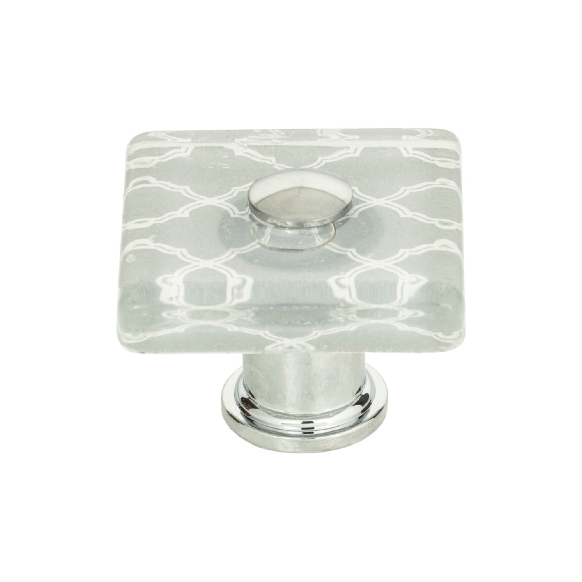 Quatrefoil Glass Square Knob - Polished Chrome