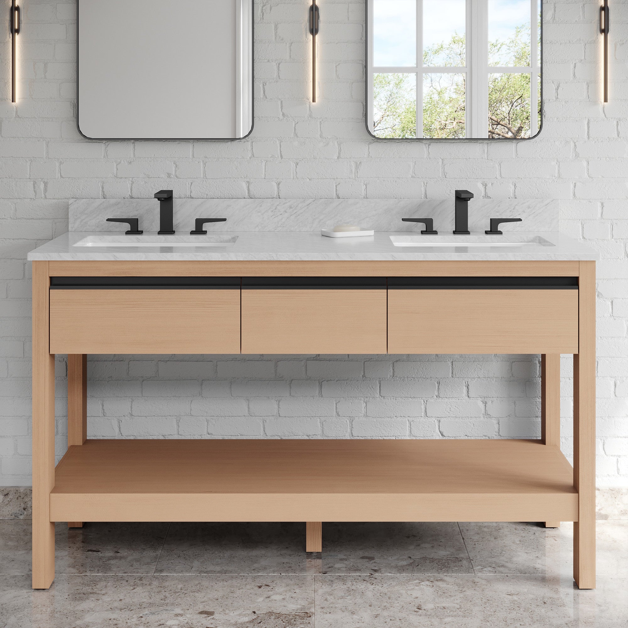 60" Jubilee Vanity – Double Bowl – Natural Oak