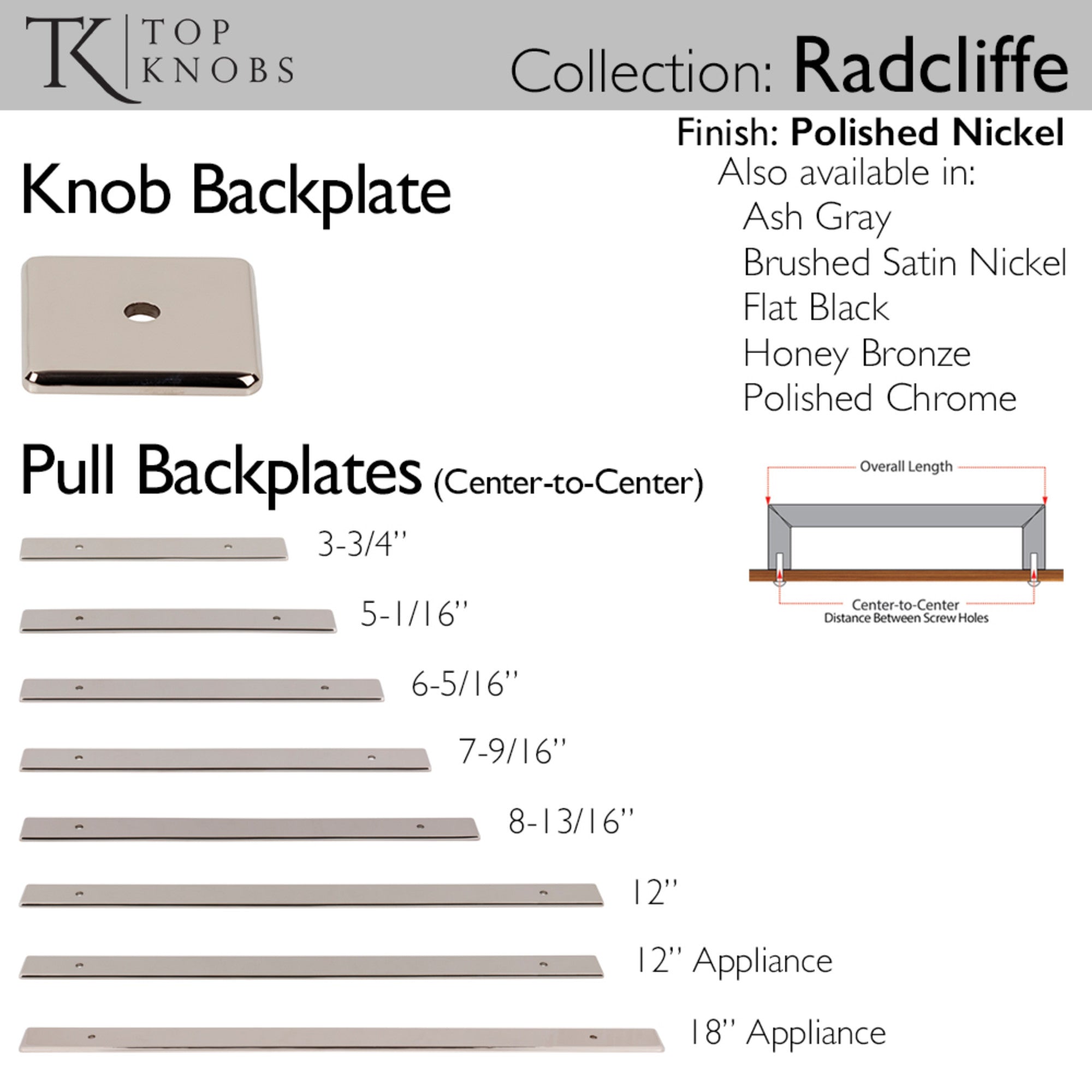 Radcliffe 5 1/16" Center to Center Pull Backplate - Polished Nickel